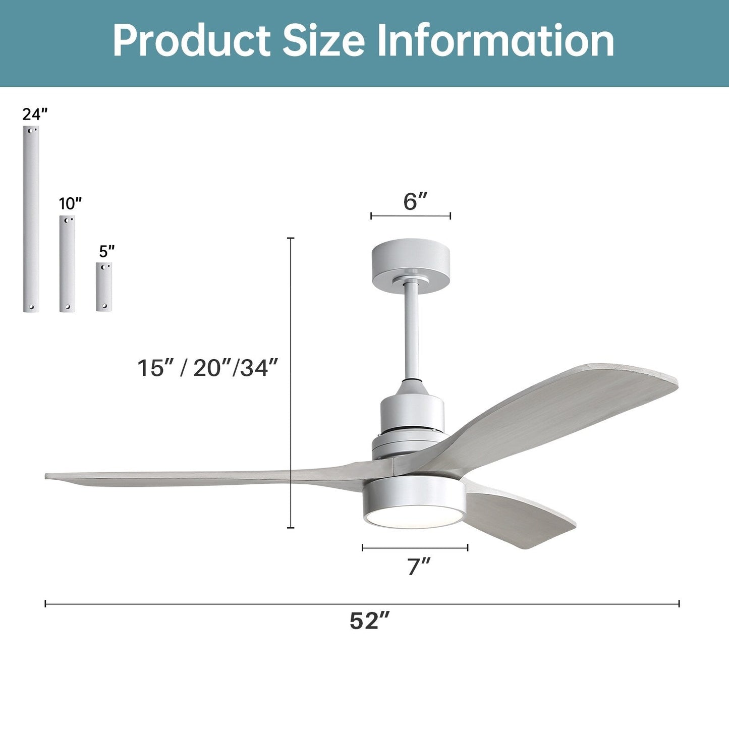 Ventilateur de plafond à LED intégré de 48 et 52 pouces avec éclairage et télécommande, moteur à courant continu réversible.