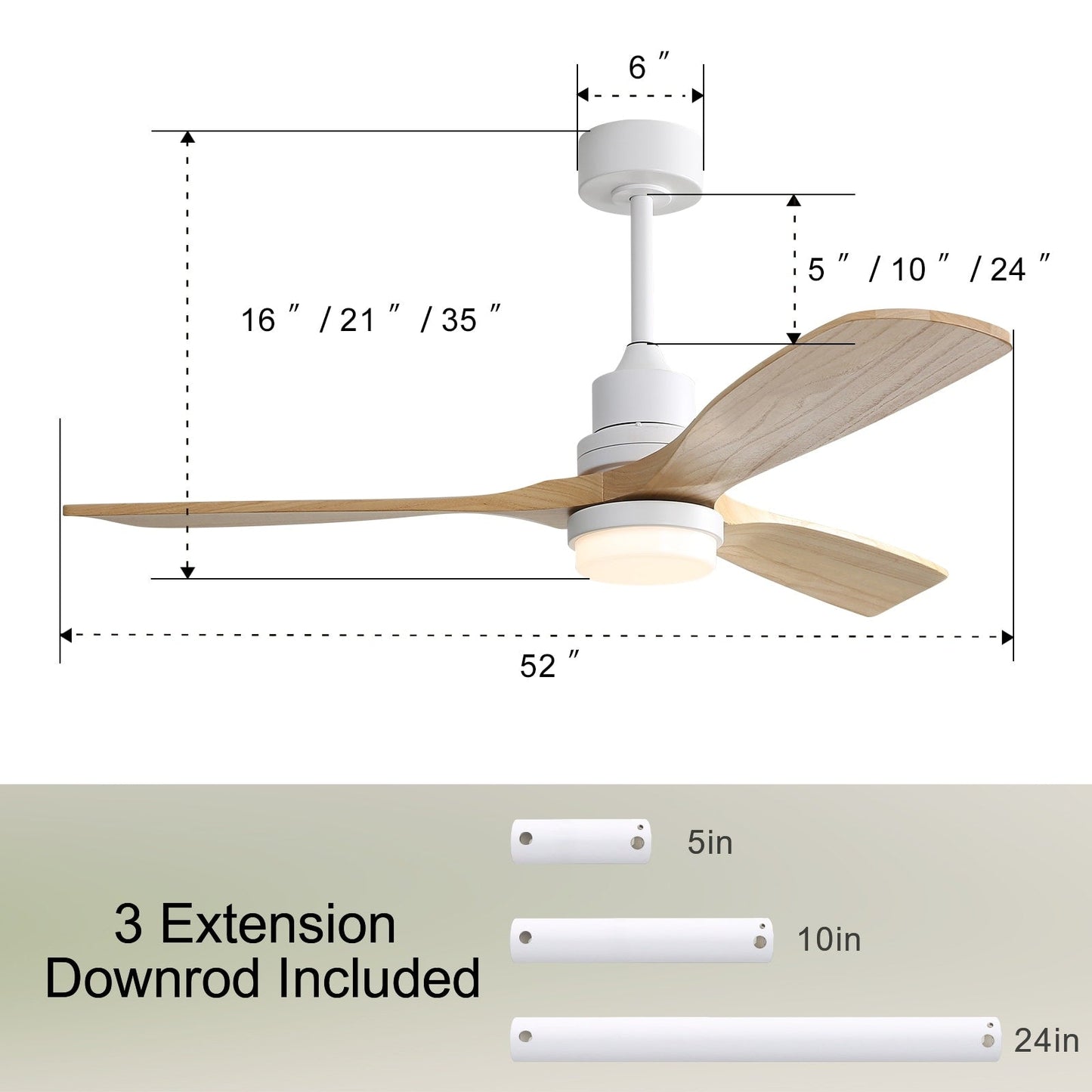 Ventilateur de plafond à LED intégré de 48 et 52 pouces avec éclairage et télécommande, moteur à courant continu réversible.
