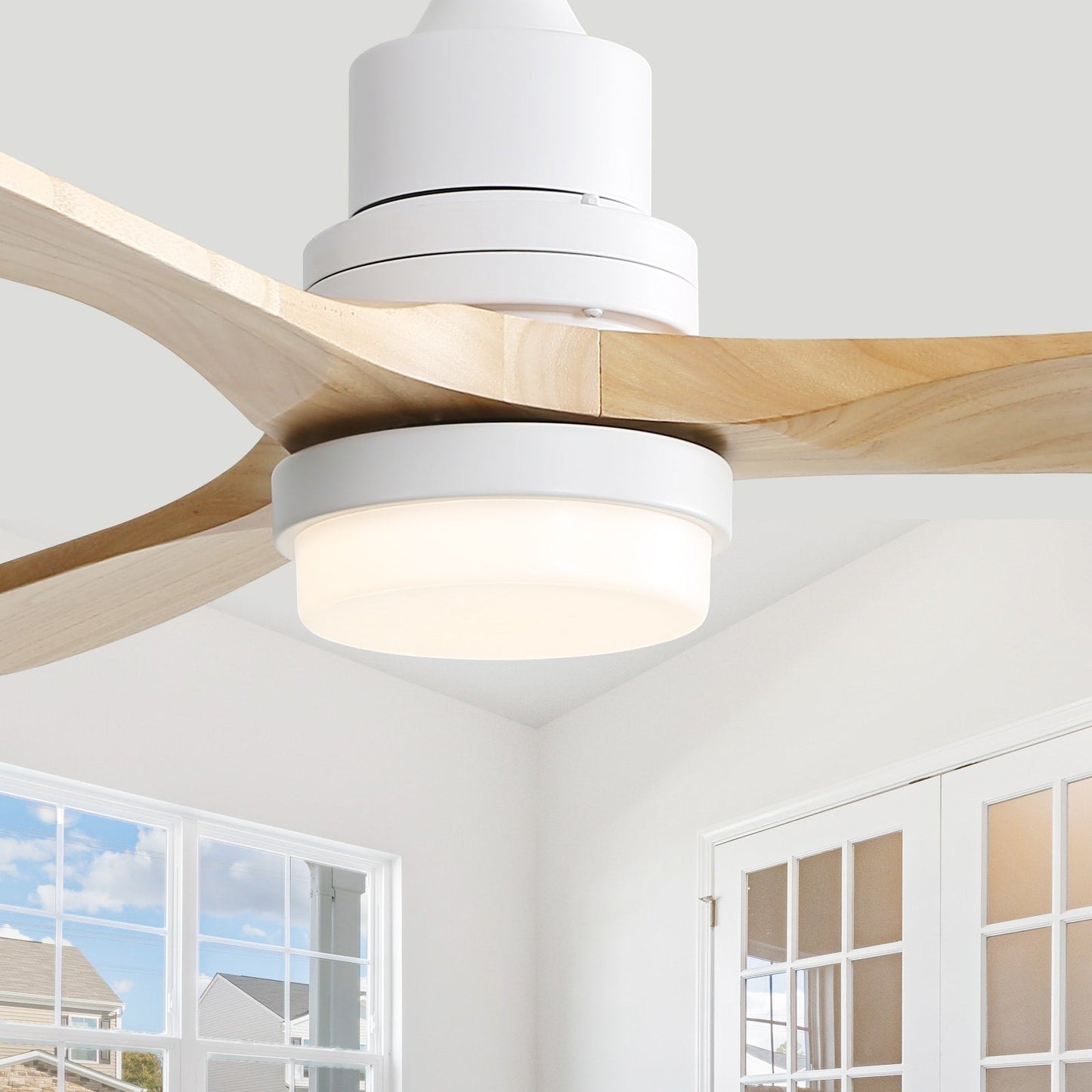 Ventilateur de plafond à LED intégré de 48 et 52 pouces avec éclairage et télécommande, moteur à courant continu réversible.