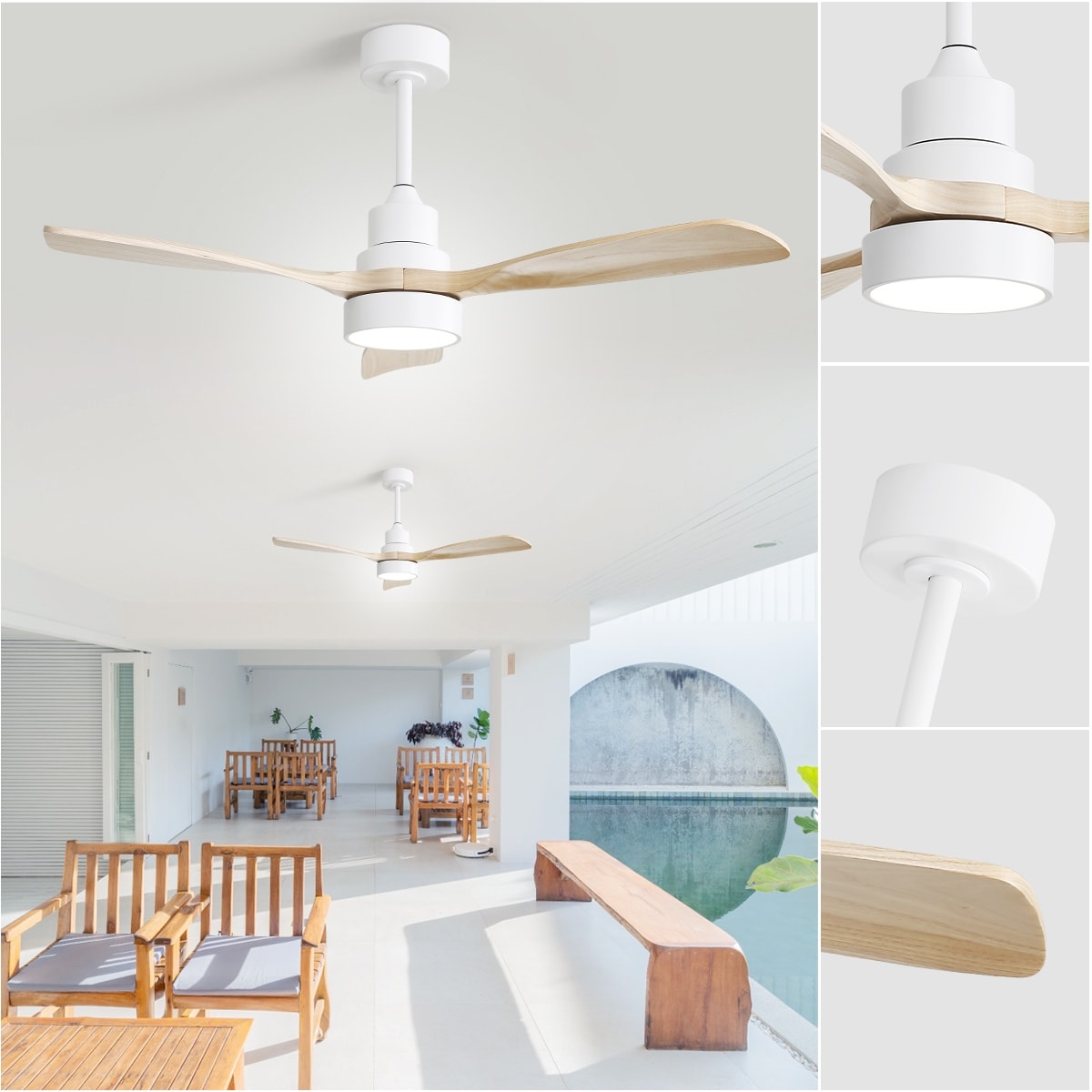 Ventilateur de plafond à LED intégré de 48 et 52 pouces avec éclairage et télécommande, moteur à courant continu réversible.