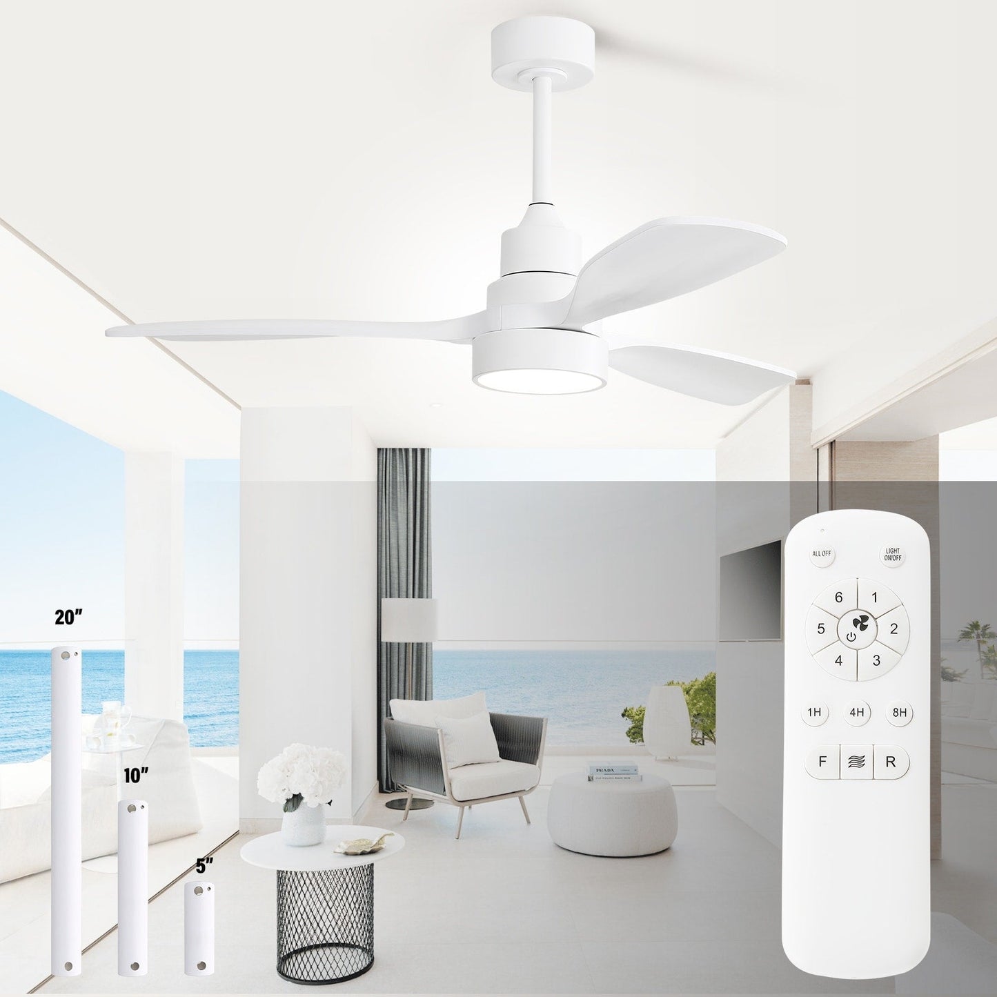 Ventilateur de plafond à LED intégré de 48 et 52 pouces avec éclairage et télécommande, moteur à courant continu réversible.