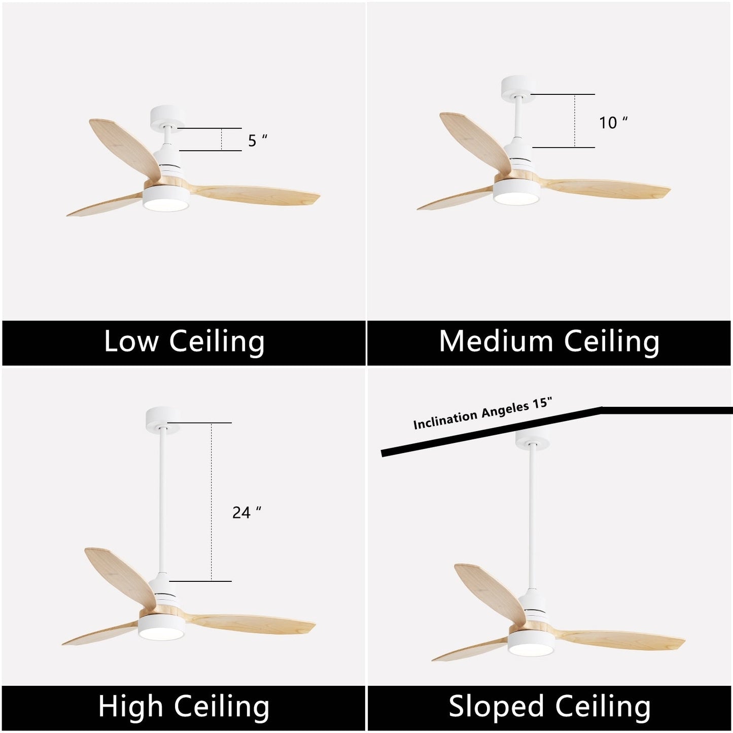 Ventilateur de plafond à LED intégré de 48 et 52 pouces avec éclairage et télécommande, moteur à courant continu réversible.