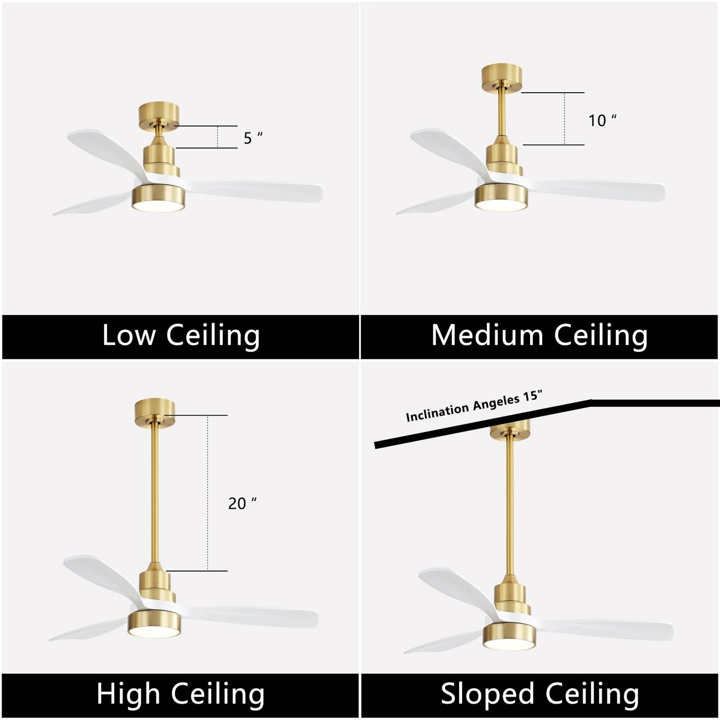 Ventilateur de plafond à LED intégré de 48 et 52 pouces avec éclairage et télécommande, moteur à courant continu réversible.