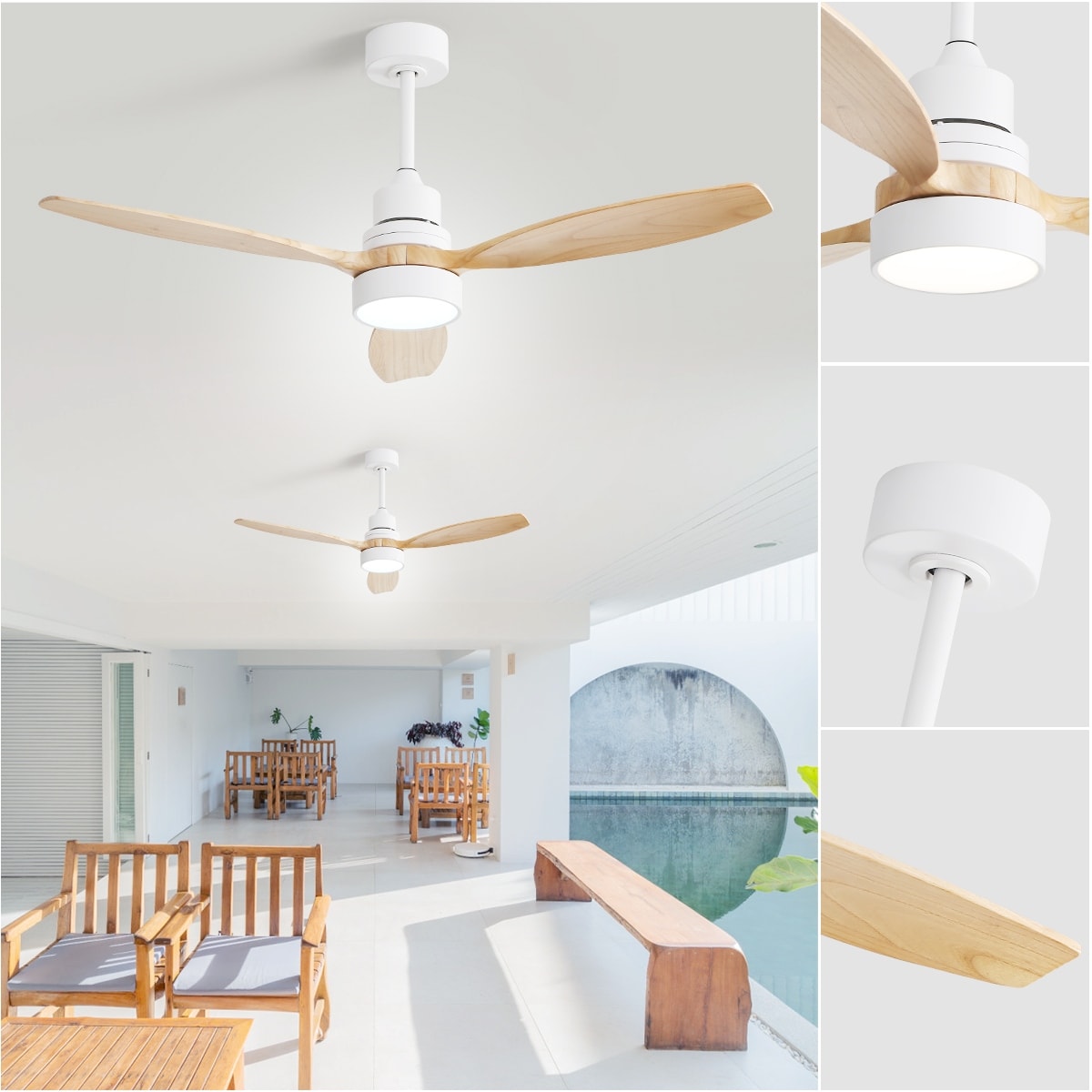 Ventilateur de plafond à LED intégré de 48 et 52 pouces avec éclairage et télécommande, moteur à courant continu réversible.