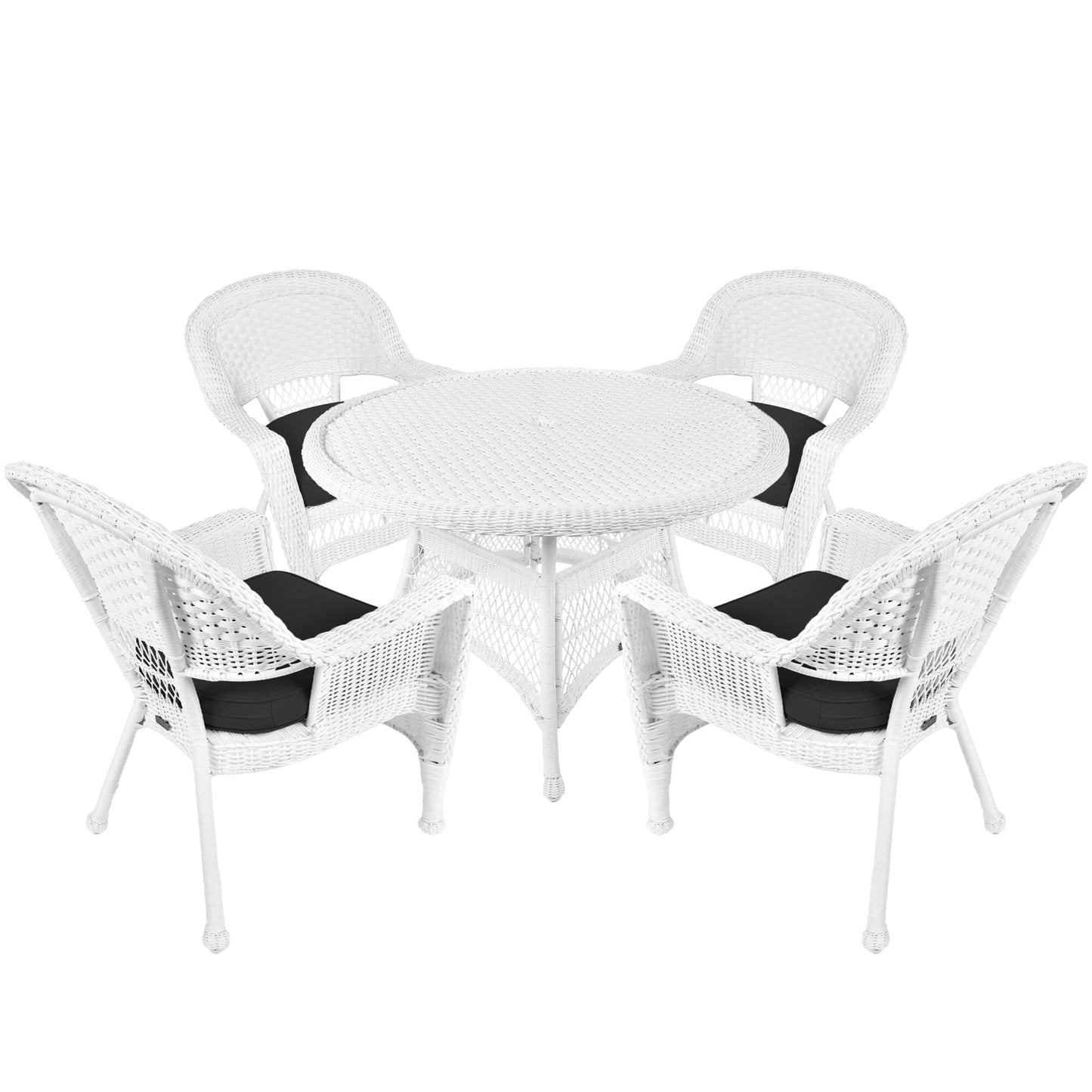 Ensemble de salle à manger en osier synthétique blanc, 5 pièces