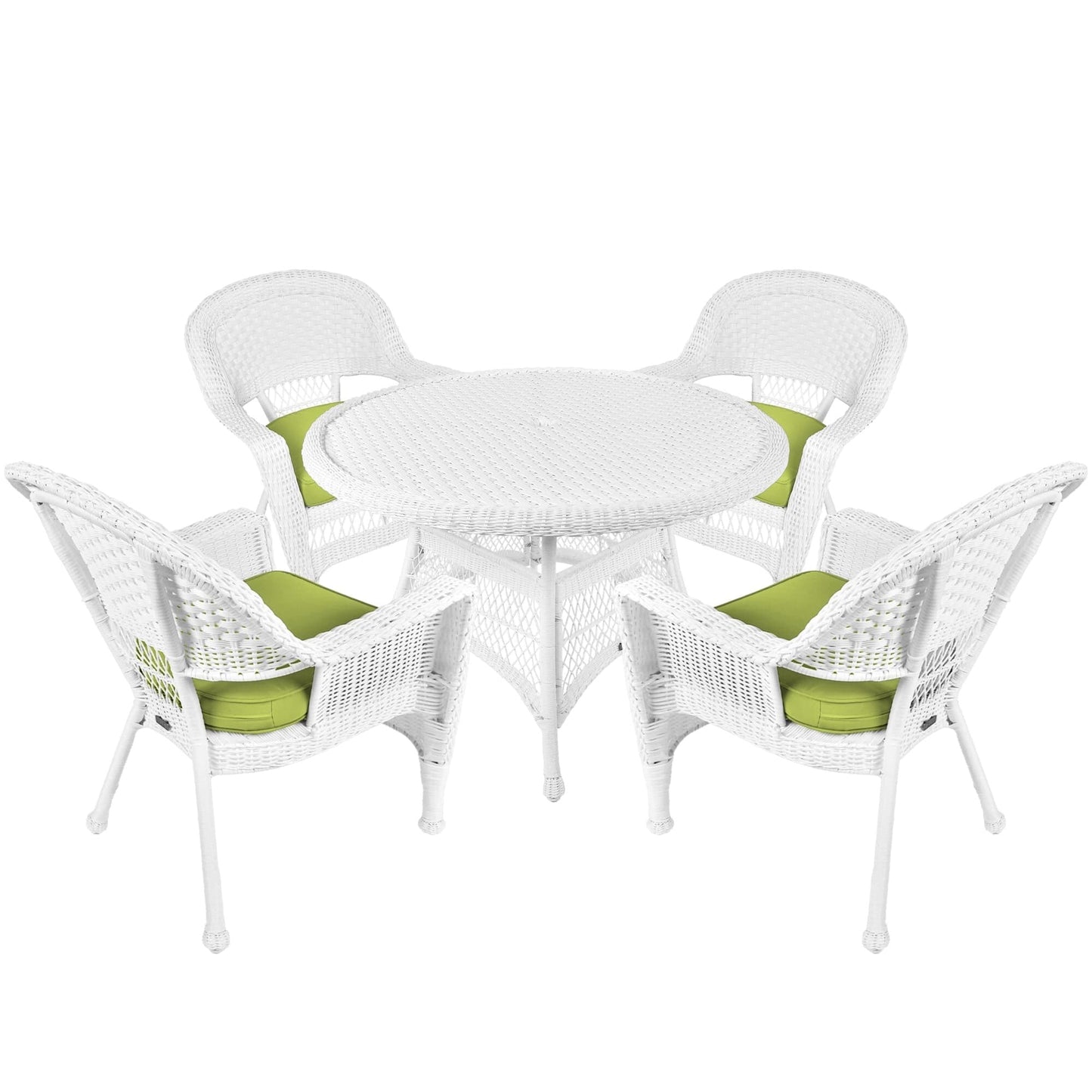 Ensemble de salle à manger en osier synthétique blanc, 5 pièces