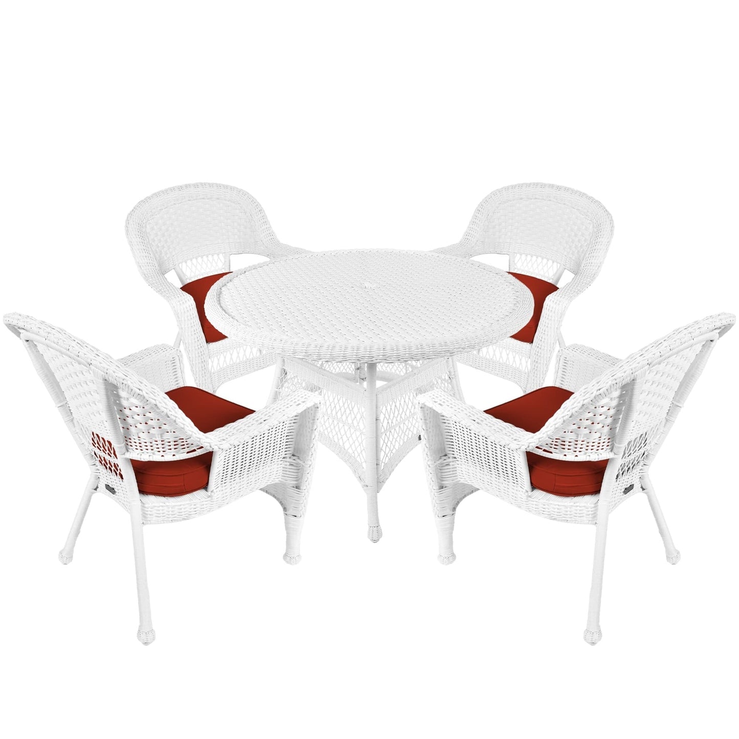Ensemble de salle à manger en osier synthétique blanc, 5 pièces