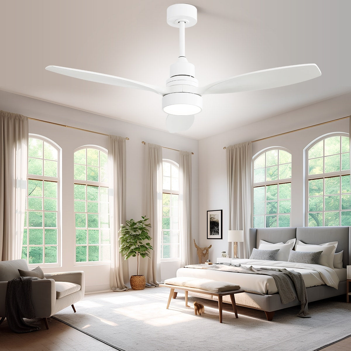 Ventilateur de plafond à LED intégré de 48 et 52 pouces avec éclairage et télécommande, moteur à courant continu réversible.