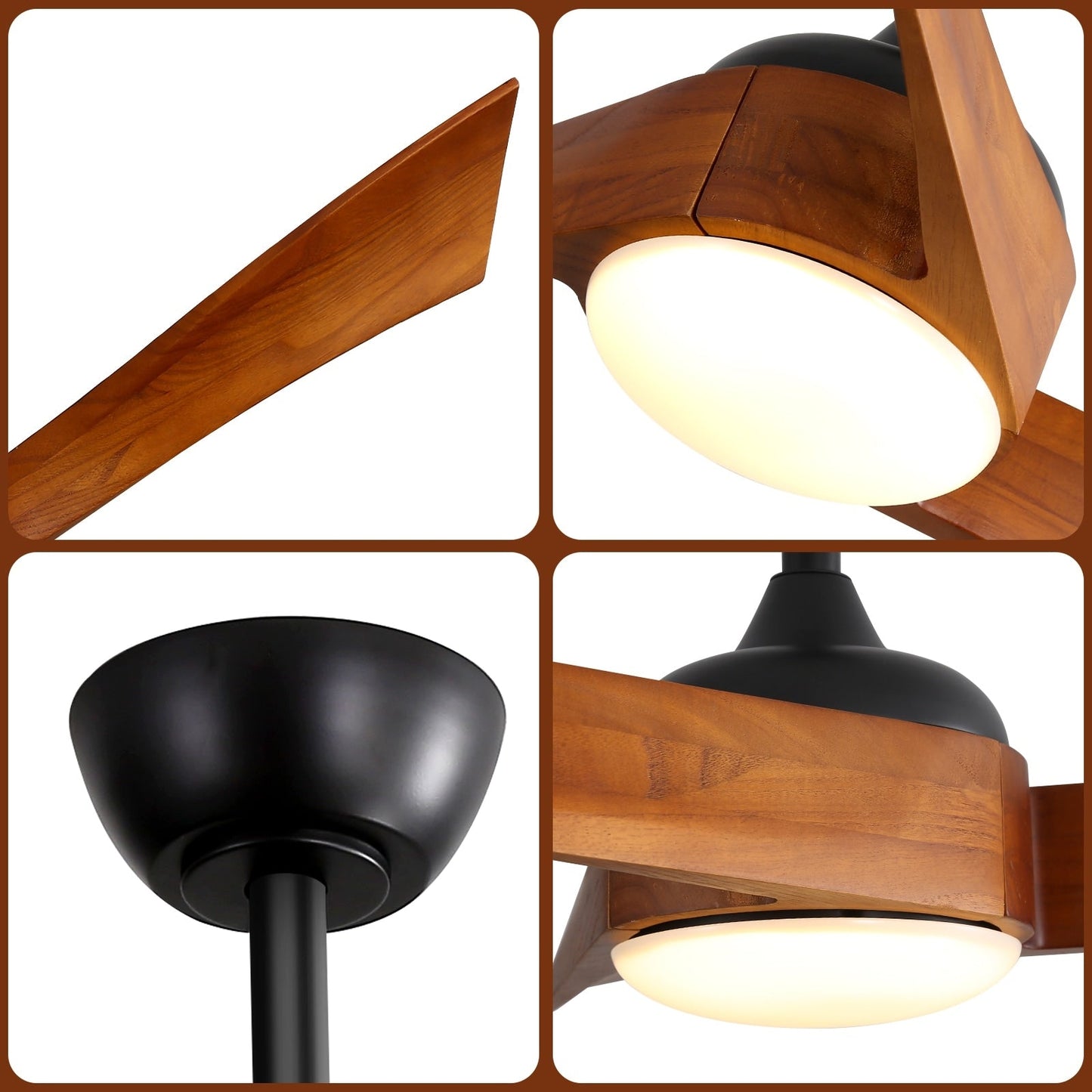 52 Wood 3-Blade Ceiling Fans with Dimmable LED Light and Remote, 6-Speed Reversible DC Motor - 52 inch