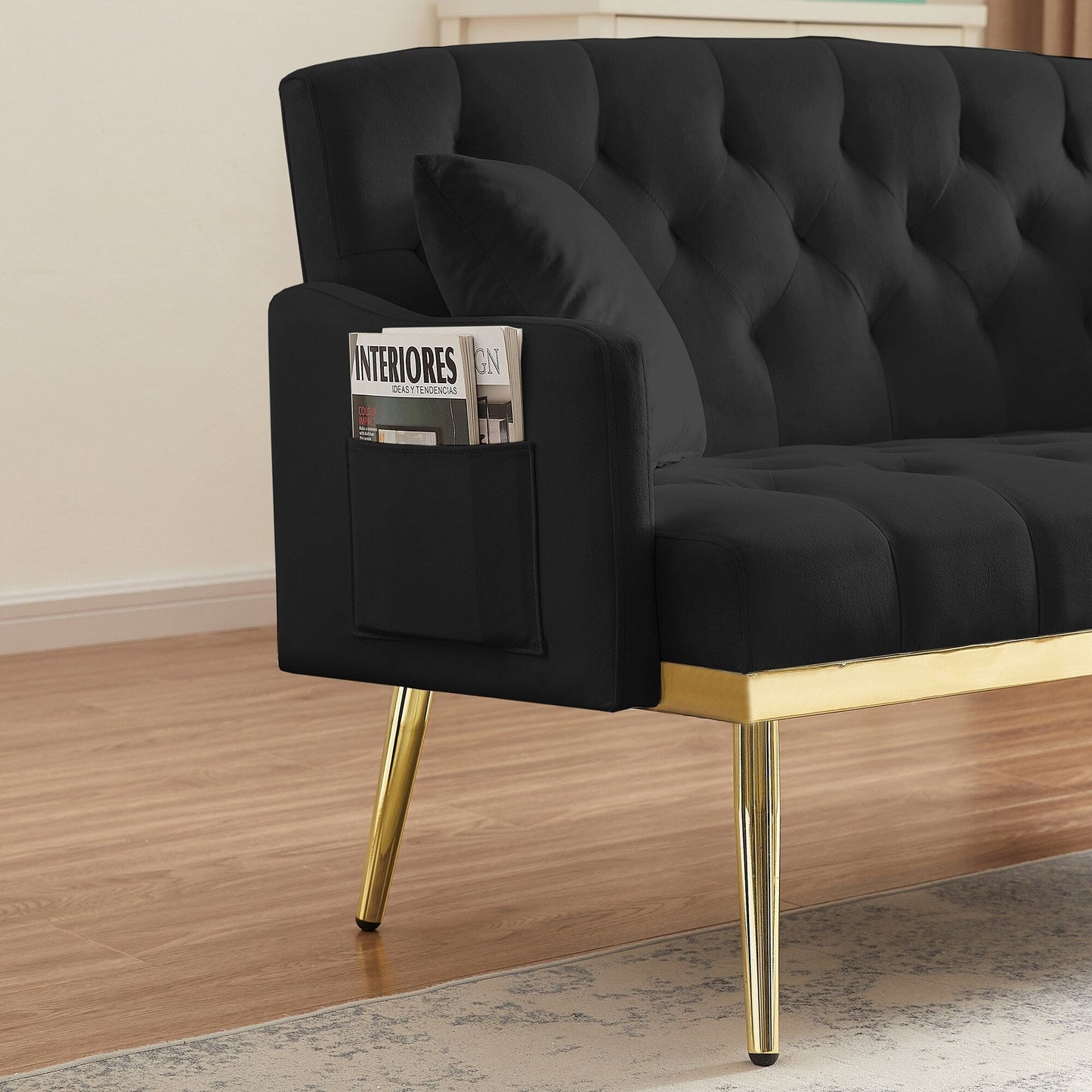 Canapé 2 places en velours 55,5 pouces avec 2 coussins, design contemporain et assemblage facile.