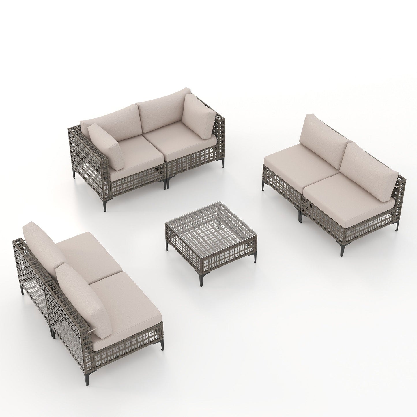 Ensemble de canapés modulaires d'extérieur pour 6 personnes avec coussins