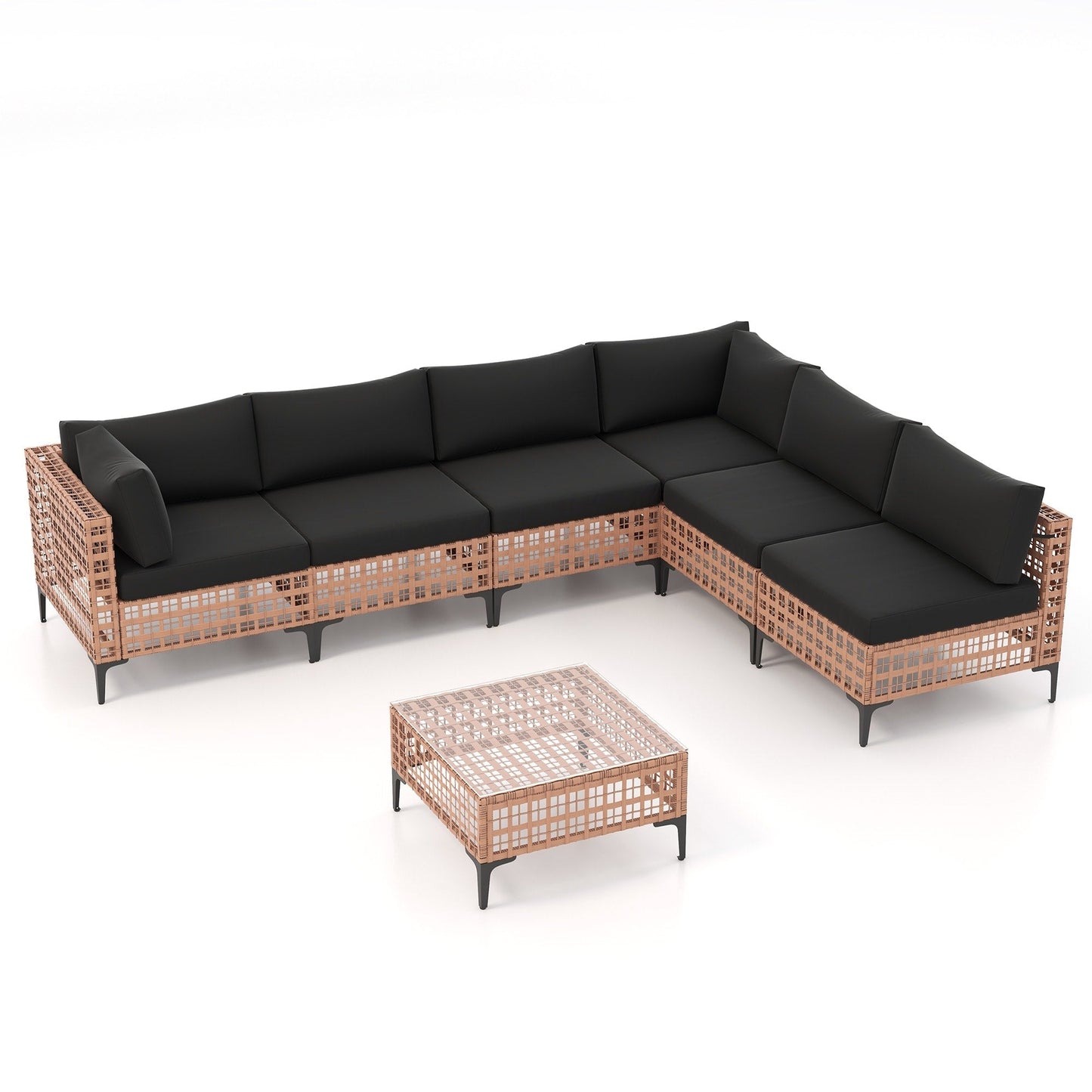 Ensemble de canapés modulaires d'extérieur pour 6 personnes avec coussins