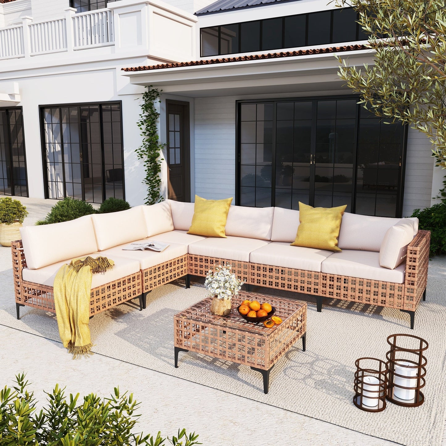 Ensemble de canapés modulaires d'extérieur pour 6 personnes avec coussins