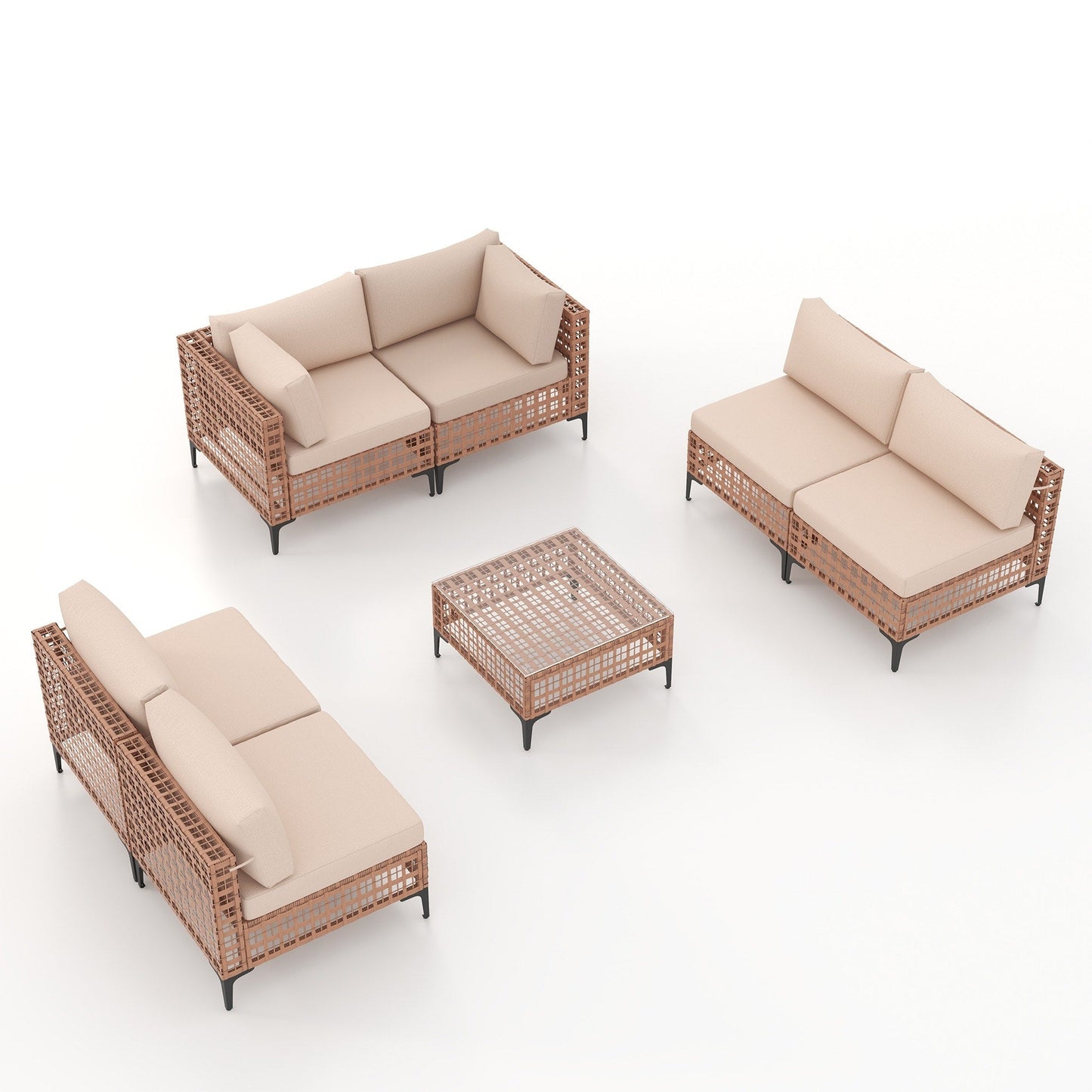 Ensemble de canapés modulaires d'extérieur pour 6 personnes avec coussins