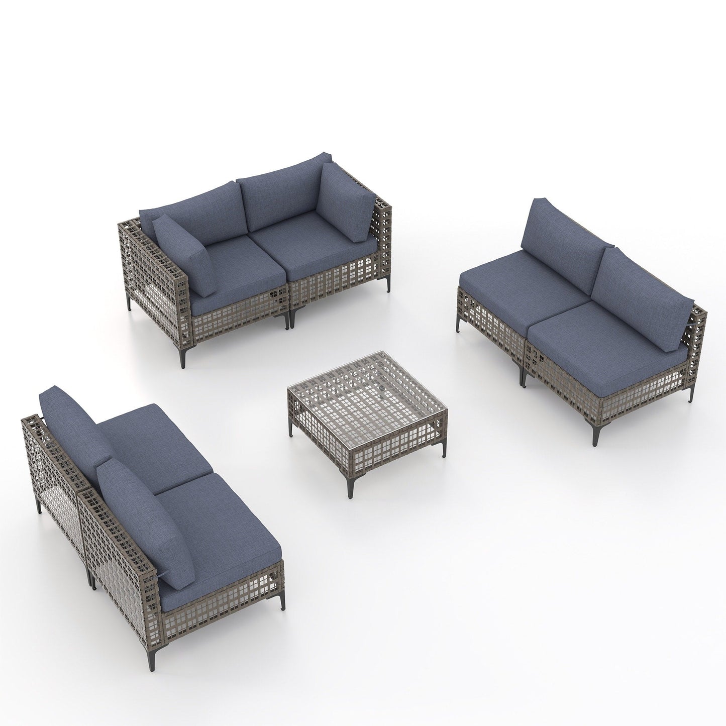 Ensemble de canapés modulaires d'extérieur pour 6 personnes avec coussins