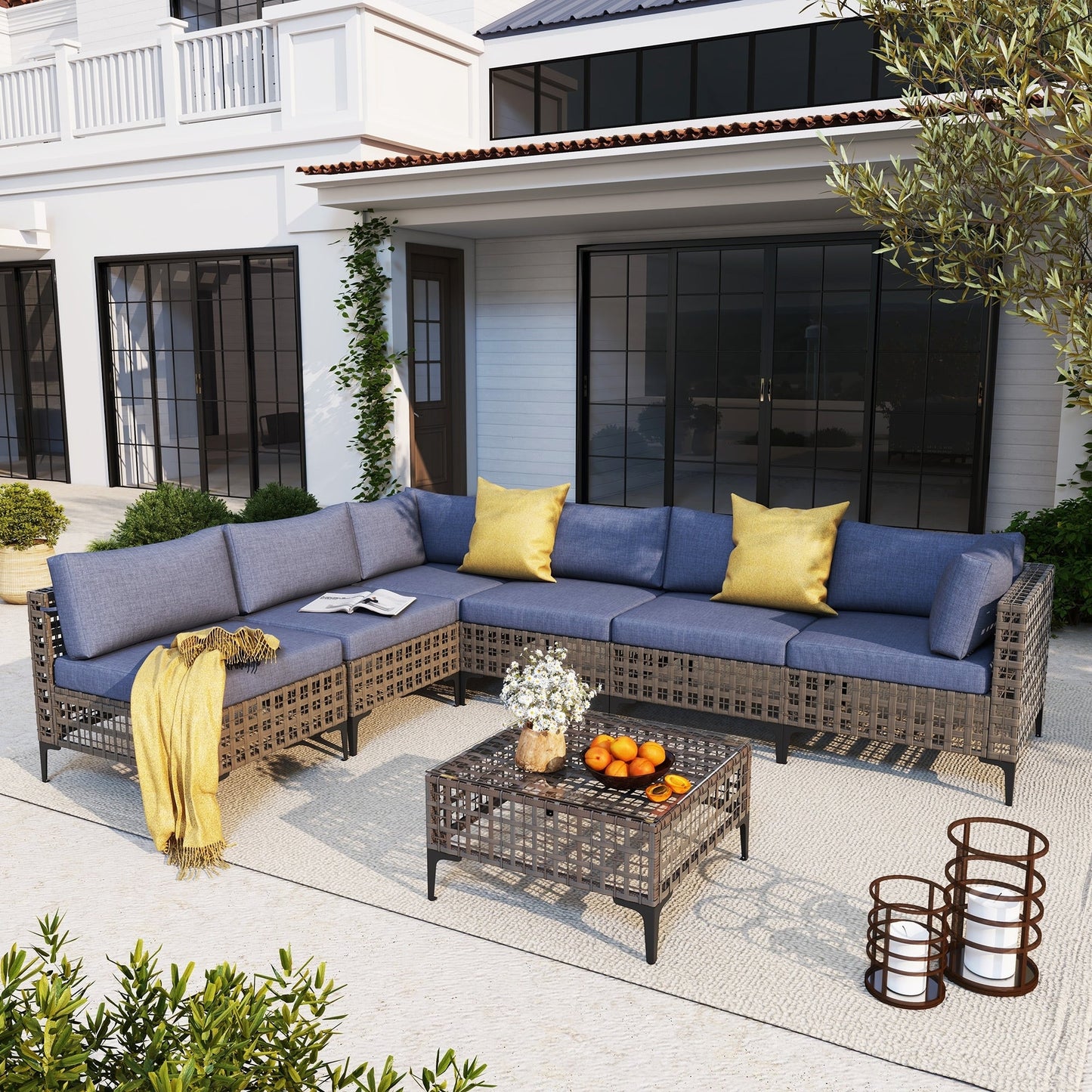 Ensemble de canapés modulaires d'extérieur pour 6 personnes avec coussins