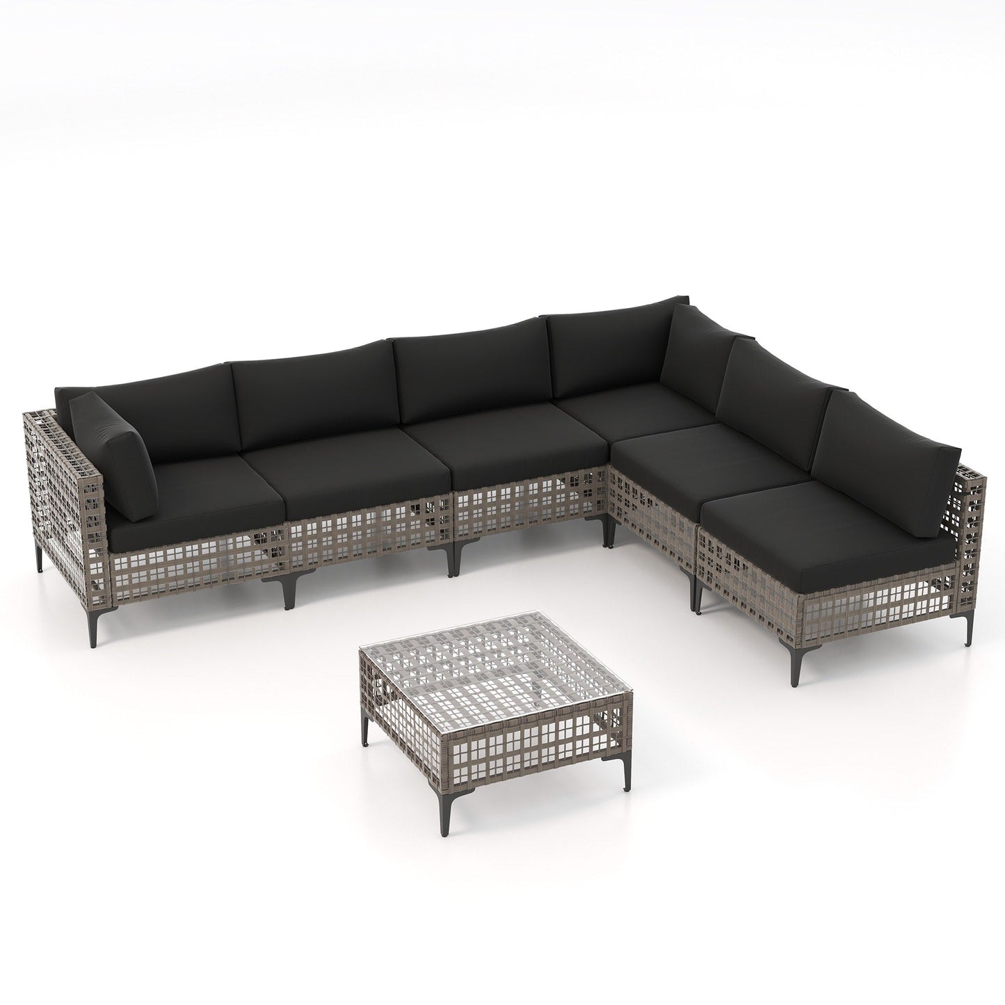 Ensemble de canapés modulaires d'extérieur pour 6 personnes avec coussins