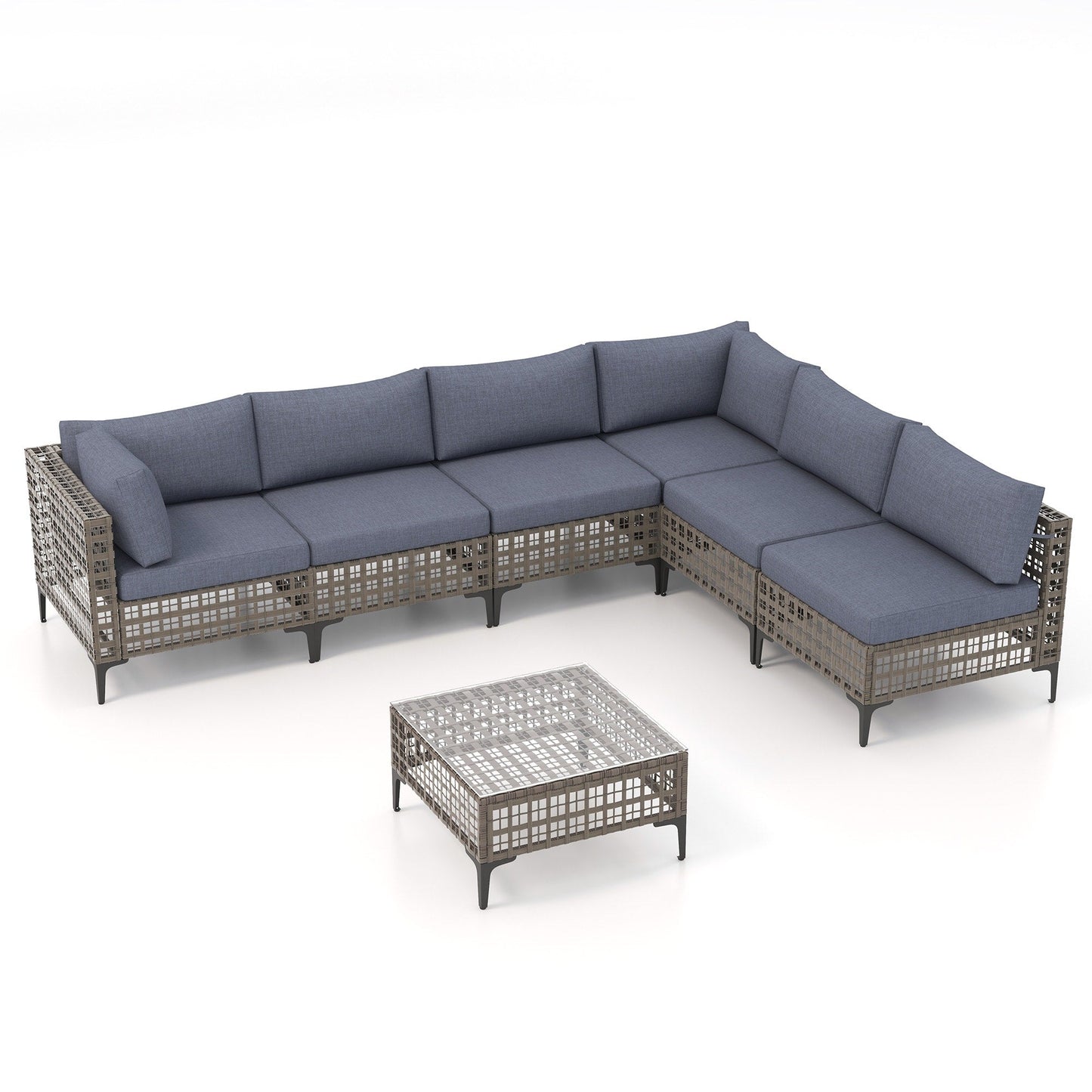 Ensemble de canapés modulaires d'extérieur pour 6 personnes avec coussins