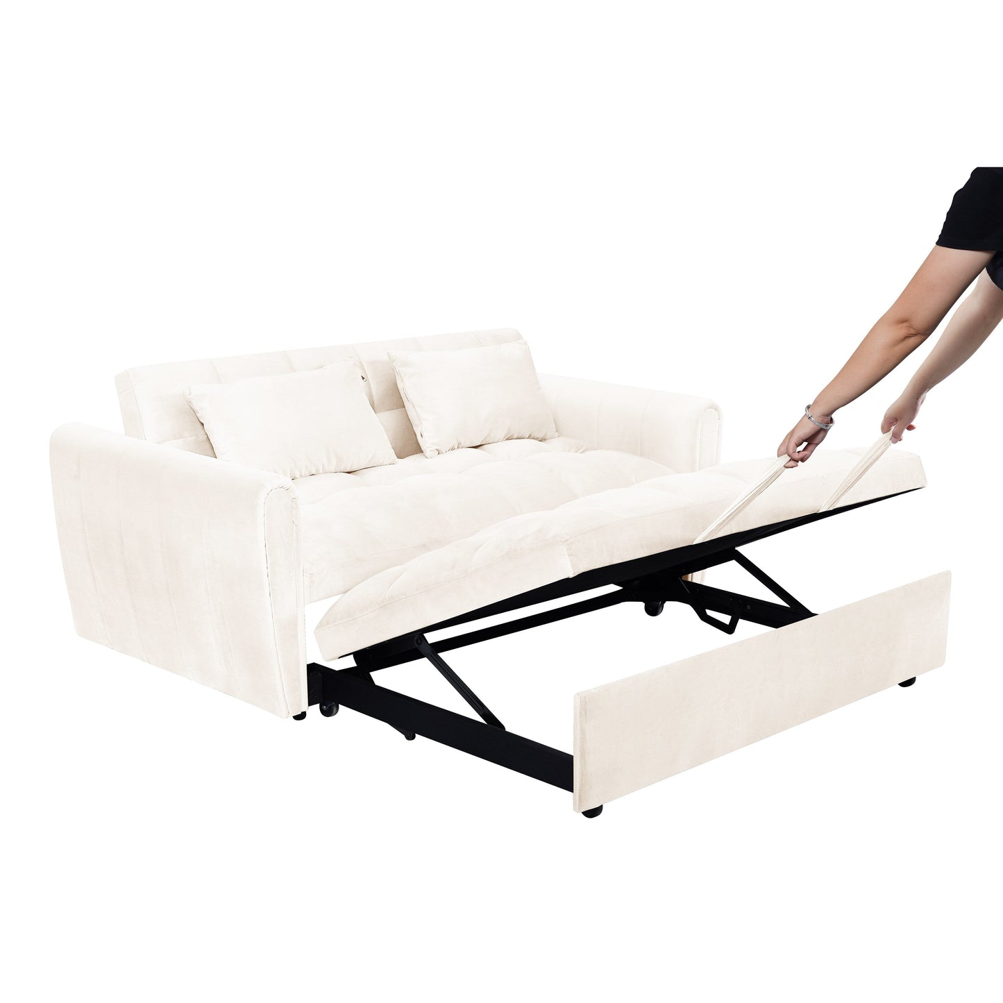 Canapé-lit convertible 3-en-1 en velours 64,96 avec dossier réglable, poche de rangement et capacité de poids de 227 kg.