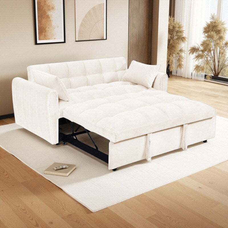 Canapé-lit convertible 3-en-1 en velours 64,96 avec dossier réglable, poche de rangement et capacité de poids de 227 kg.