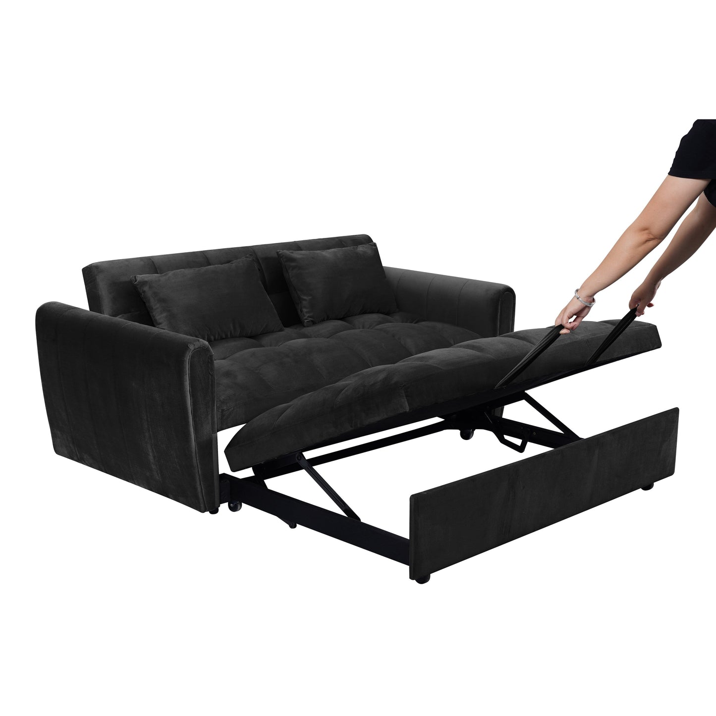 Canapé-lit convertible 3-en-1 en velours 64,96 avec dossier réglable, poche de rangement et capacité de poids de 227 kg.