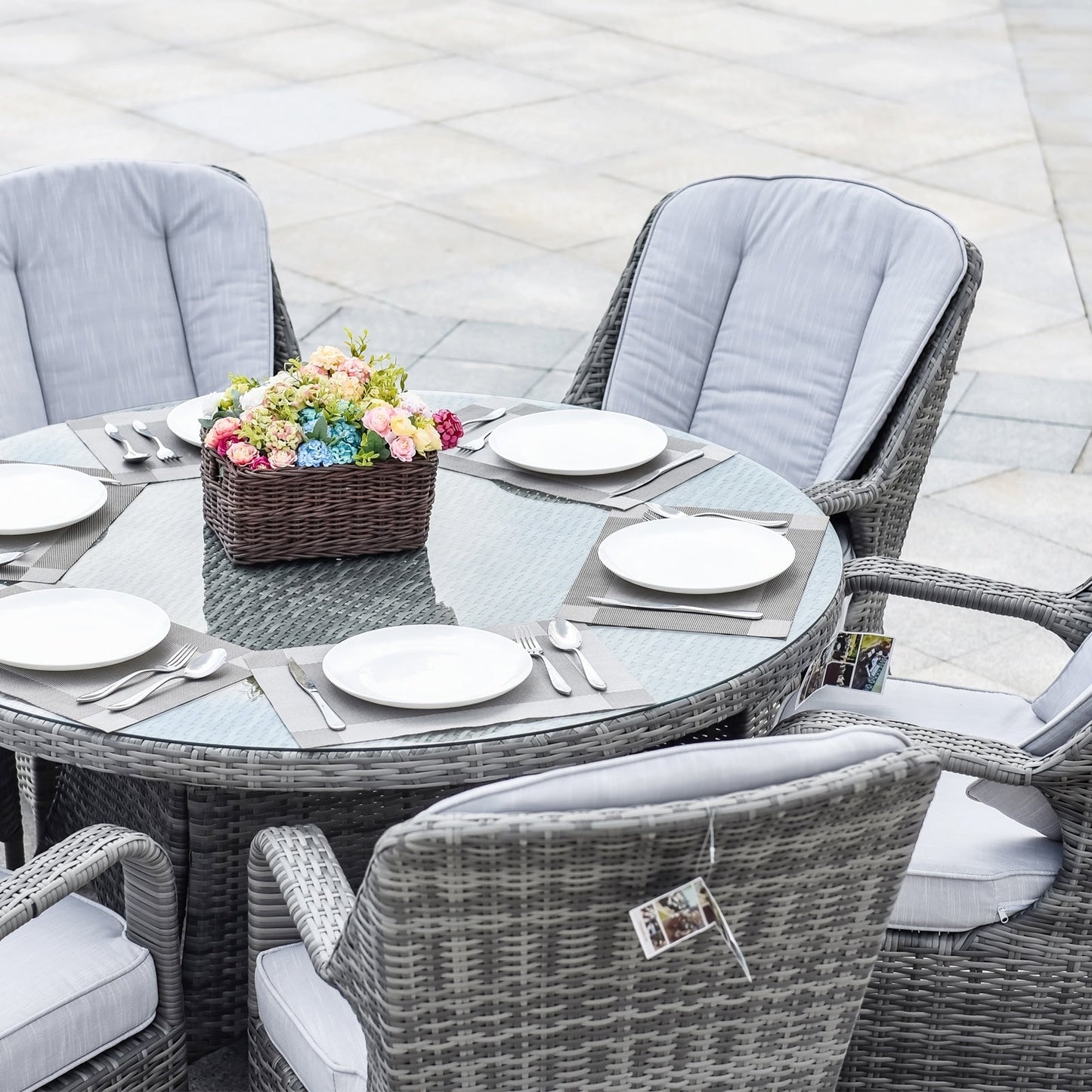 Ensemble de repas rond en rotin pour extérieur, 7 pièces, avec coussins, de Moda Furnishings