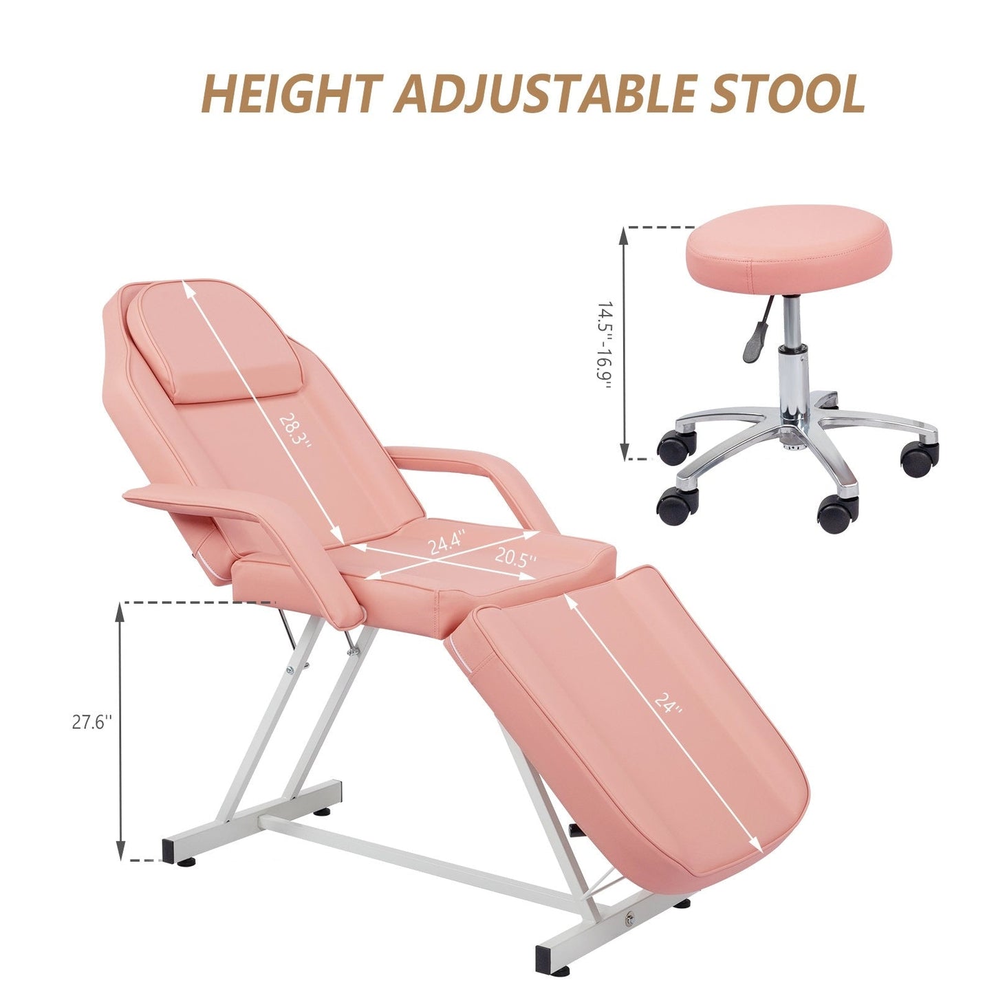 Chaise de tatouage, lit de massage, chaise de salon de beauté et spa réglable 73 avec tabouret