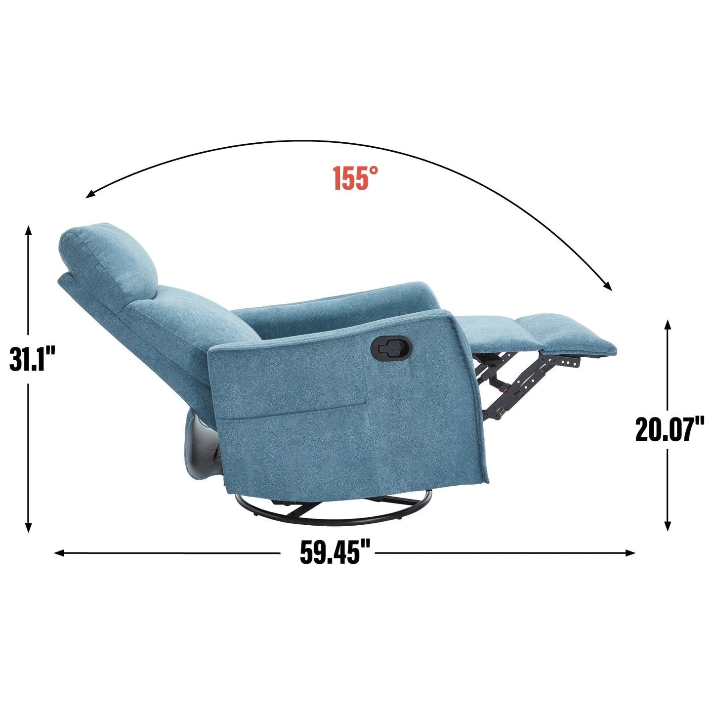Fauteuil inclinable manuel à 8 points de massage, chaise pivotante et basculante en tissu, canapé simple, fauteuil avec fonction de basculement et chauffage lombaire.