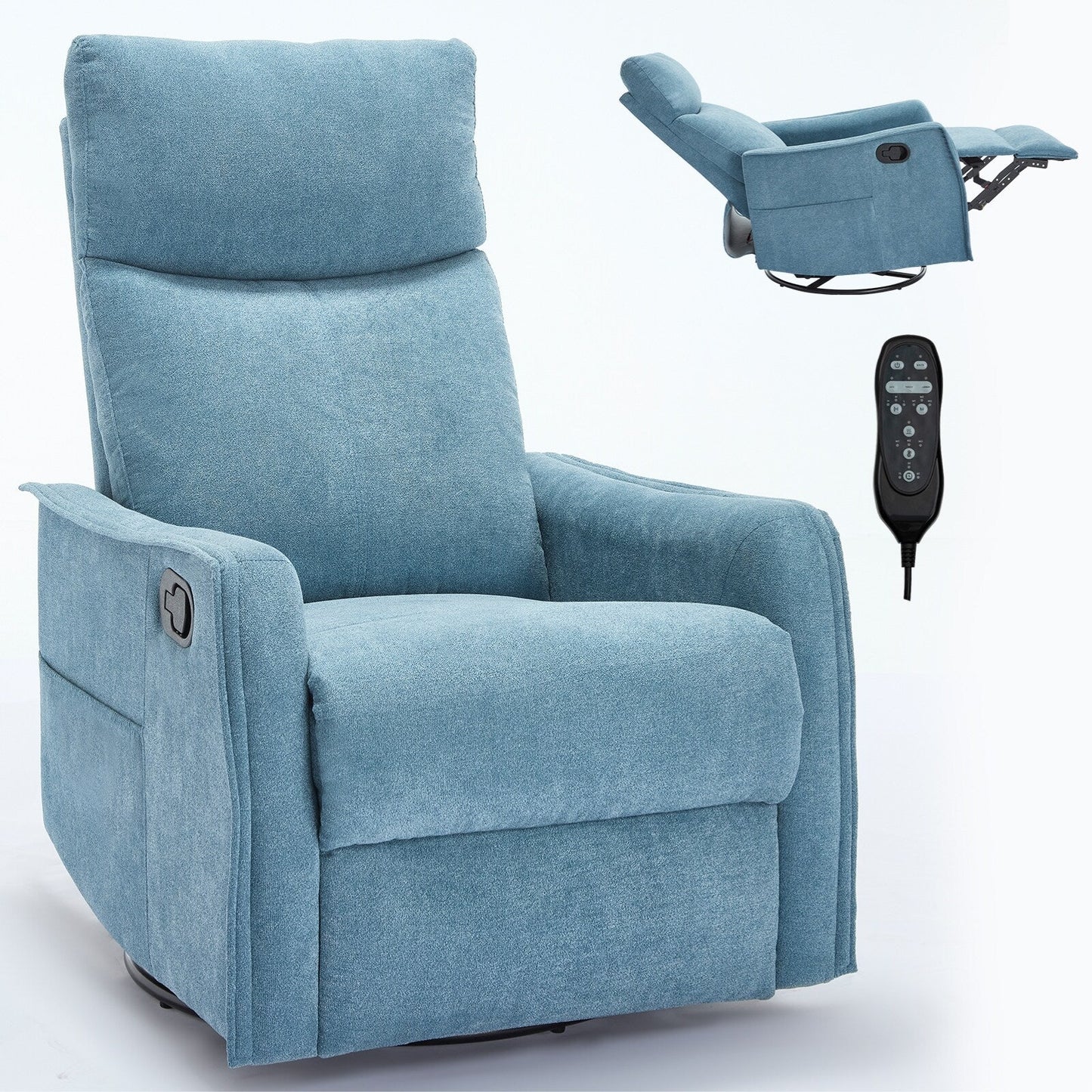 Fauteuil inclinable manuel à 8 points de massage, chaise pivotante et basculante en tissu, canapé simple, fauteuil avec fonction de basculement et chauffage lombaire.