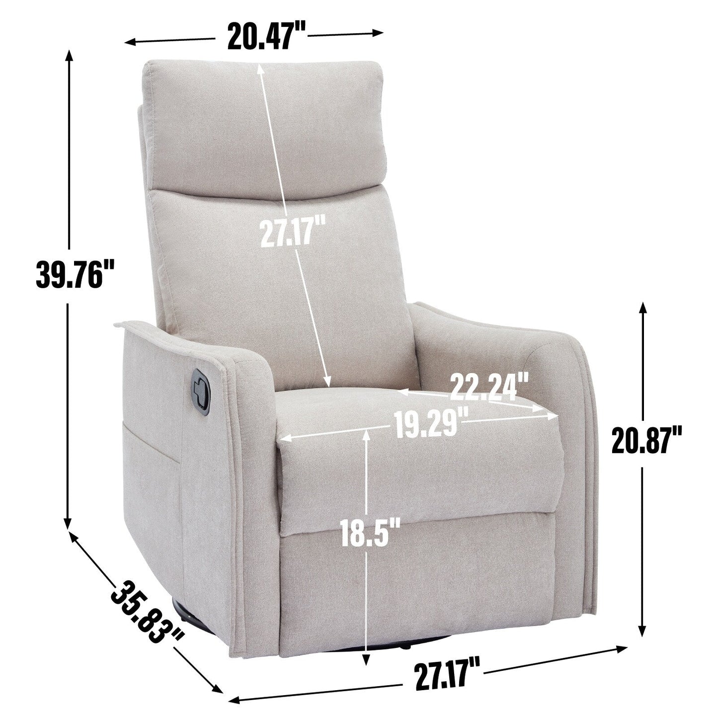 Fauteuil inclinable manuel à 8 points de massage, chaise pivotante et basculante en tissu, canapé simple, fauteuil avec fonction de basculement et chauffage lombaire.