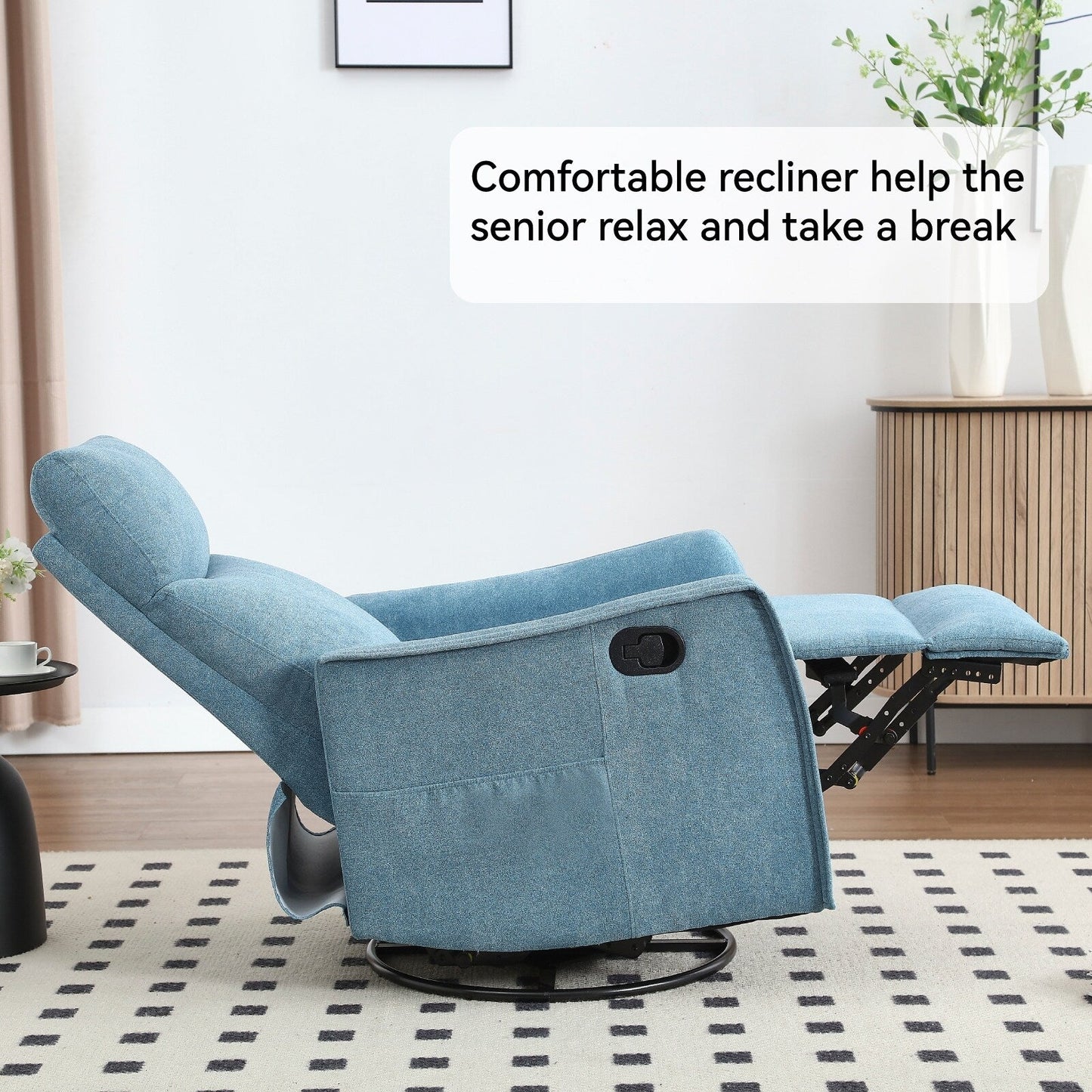 Fauteuil inclinable manuel à 8 points de massage, chaise pivotante et basculante en tissu, canapé simple, fauteuil avec fonction de basculement et chauffage lombaire.