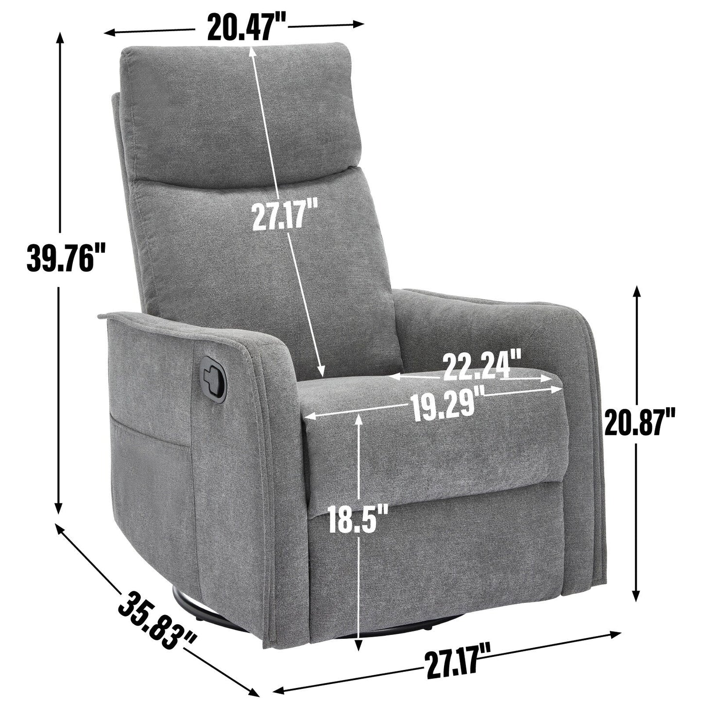 Fauteuil inclinable manuel à 8 points de massage, chaise pivotante et basculante en tissu, canapé simple, fauteuil avec fonction de basculement et chauffage lombaire.