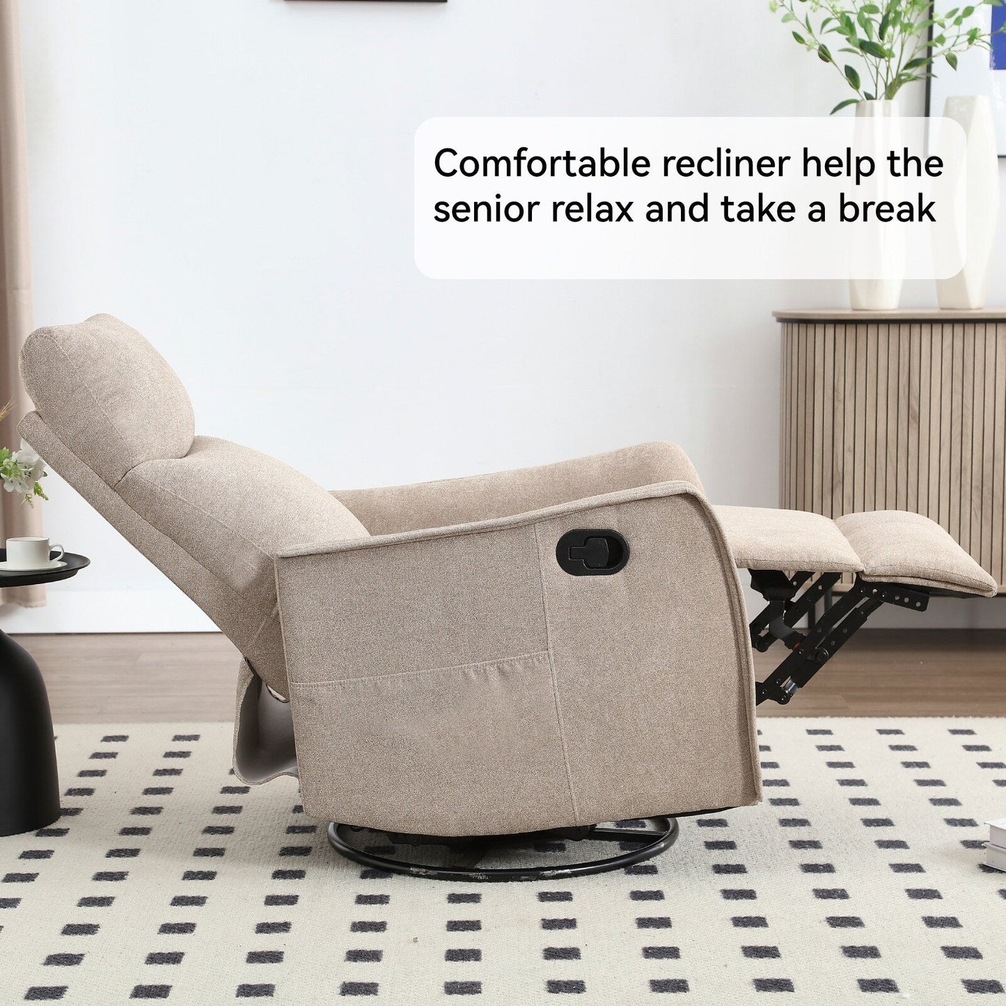 Fauteuil inclinable manuel à 8 points de massage, chaise pivotante et basculante en tissu, canapé simple, fauteuil avec fonction de basculement et chauffage lombaire.