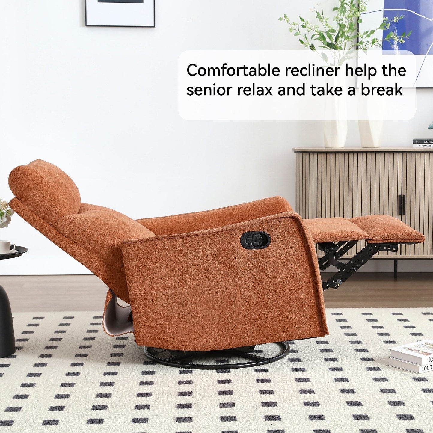 Fauteuil inclinable manuel à 8 points de massage, chaise pivotante et basculante en tissu, canapé simple, fauteuil avec fonction de basculement et chauffage lombaire.
