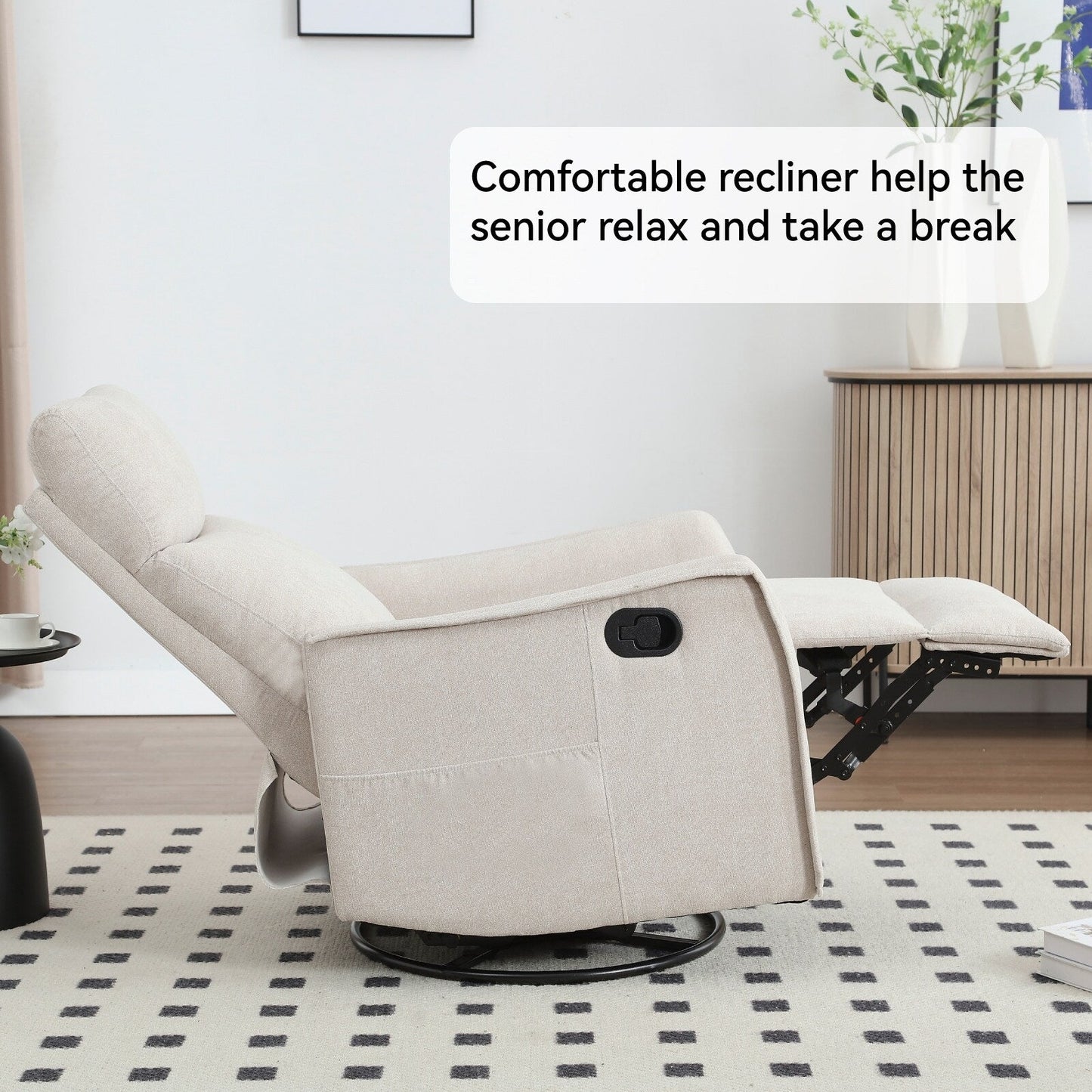 Fauteuil inclinable manuel à 8 points de massage, chaise pivotante et basculante en tissu, canapé simple, fauteuil avec fonction de basculement et chauffage lombaire.