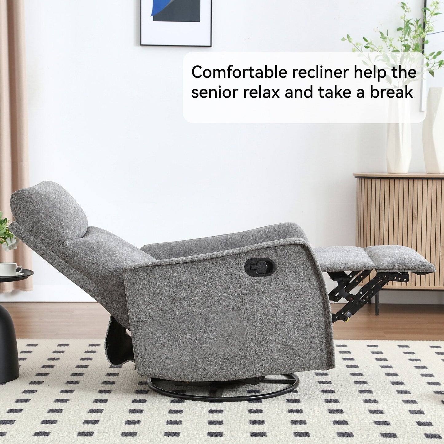 Fauteuil inclinable manuel à 8 points de massage, chaise pivotante et basculante en tissu, canapé simple, fauteuil avec fonction de basculement et chauffage lombaire.