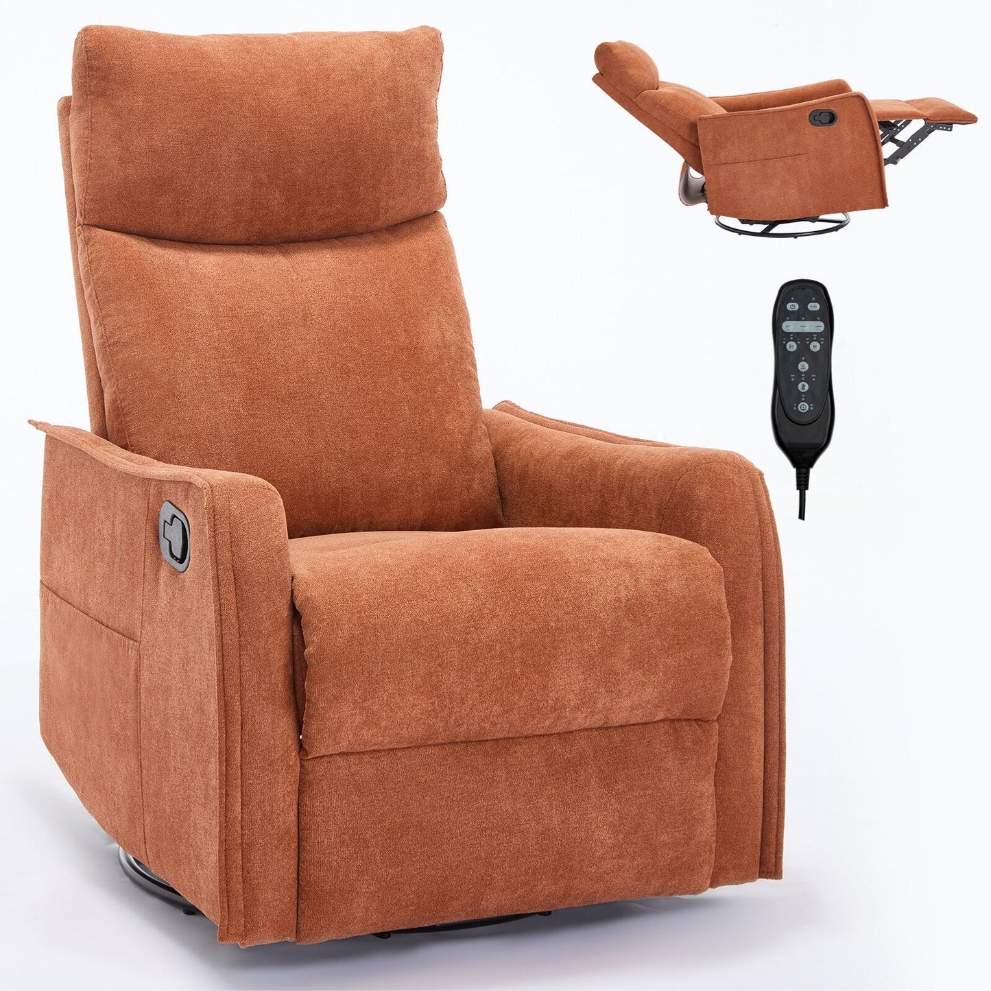 Fauteuil inclinable manuel à 8 points de massage, chaise pivotante et basculante en tissu, canapé simple, fauteuil avec fonction de basculement et chauffage lombaire.