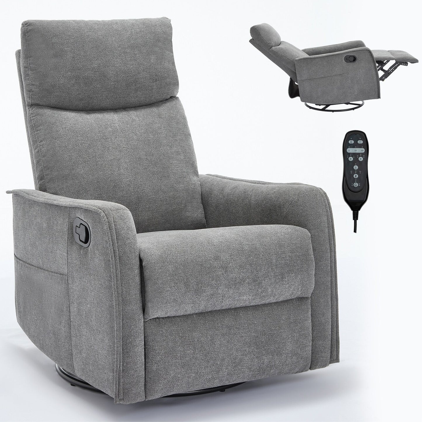 Fauteuil inclinable manuel à 8 points de massage, chaise pivotante et basculante en tissu, canapé simple, fauteuil avec fonction de basculement et chauffage lombaire.