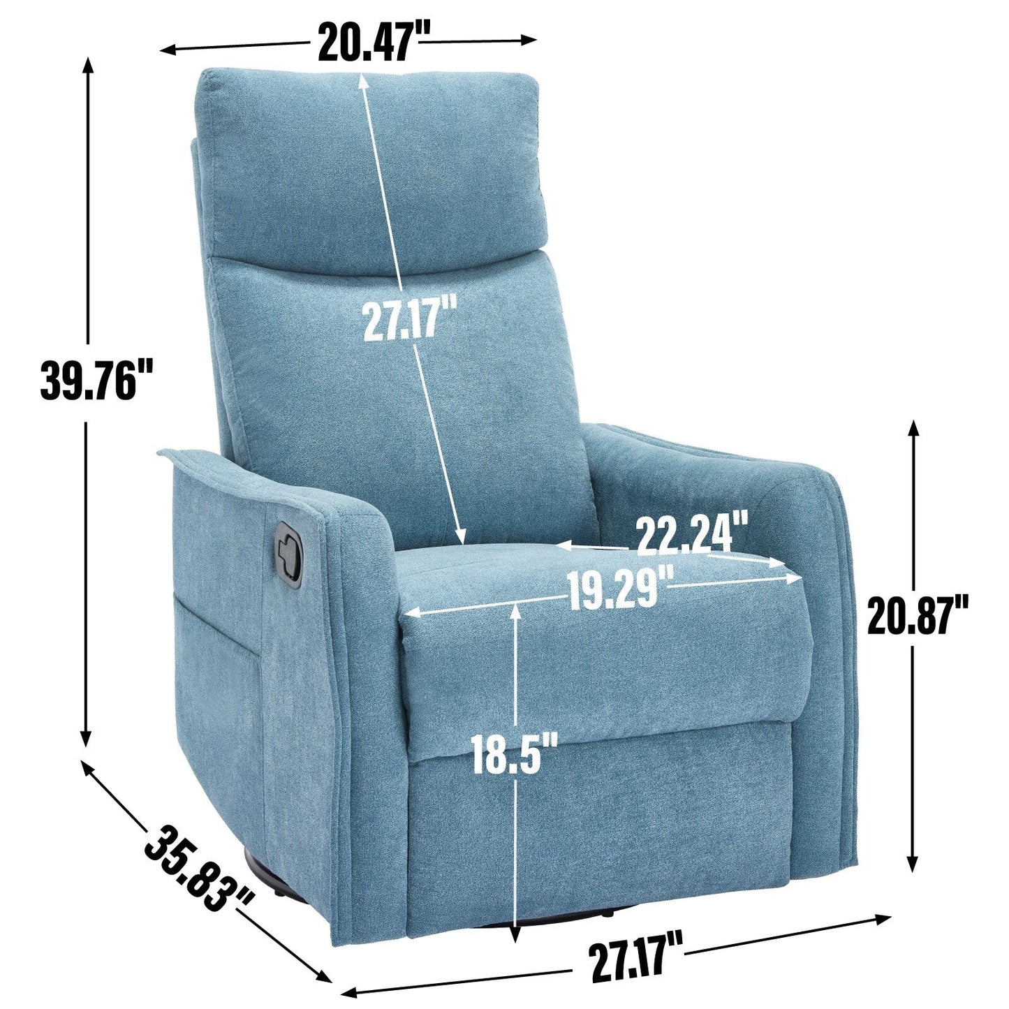 Fauteuil inclinable manuel à 8 points de massage, chaise pivotante et basculante en tissu, canapé simple, fauteuil avec fonction de basculement et chauffage lombaire.