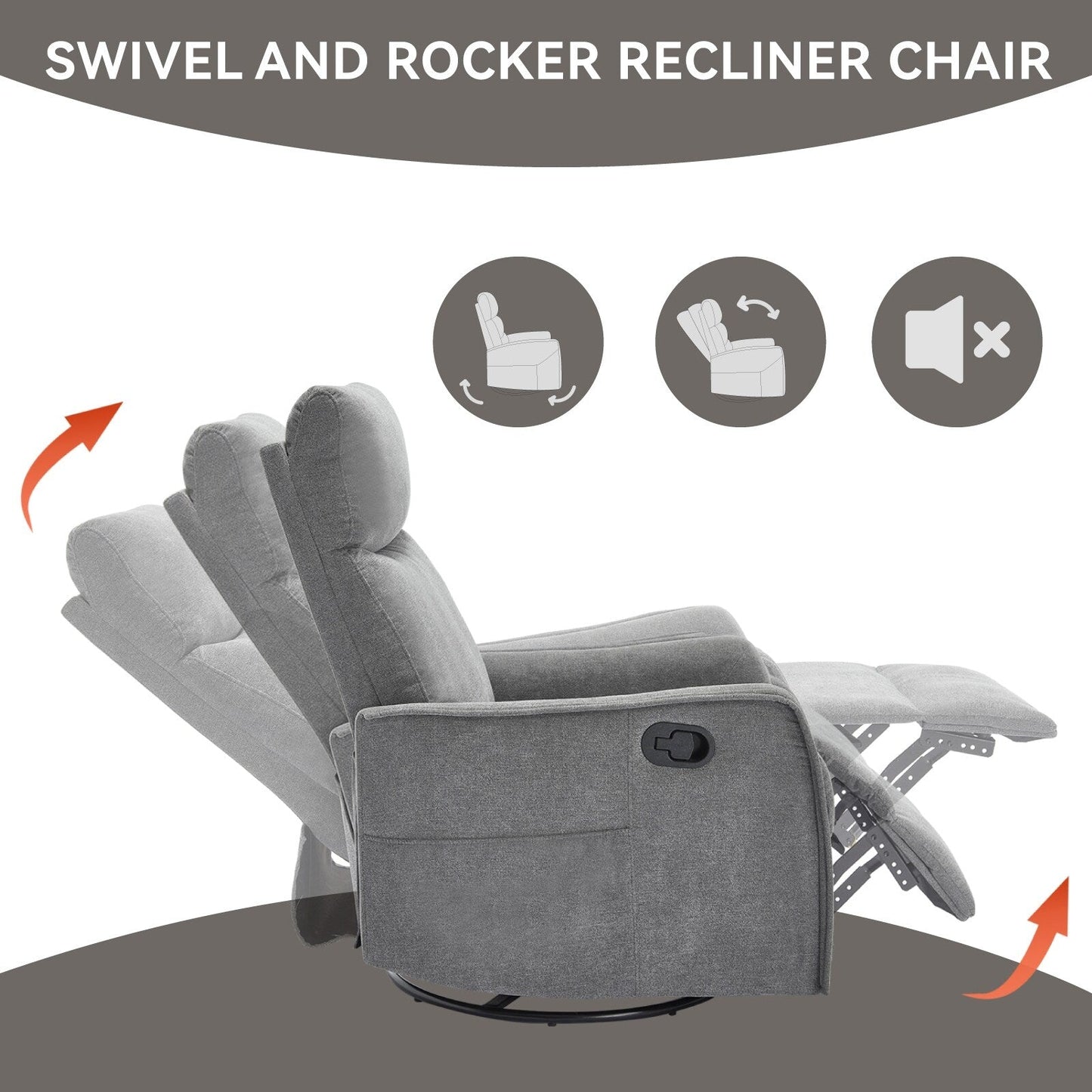 Fauteuil inclinable manuel à 8 points de massage, chaise pivotante et basculante en tissu, canapé simple, fauteuil avec fonction de basculement et chauffage lombaire.