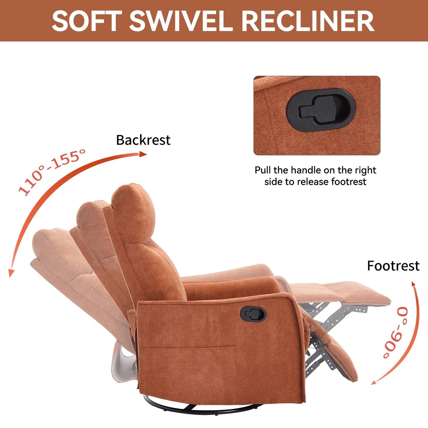 Fauteuil inclinable manuel à 8 points de massage, chaise pivotante et basculante en tissu, canapé simple, fauteuil avec fonction de basculement et chauffage lombaire.