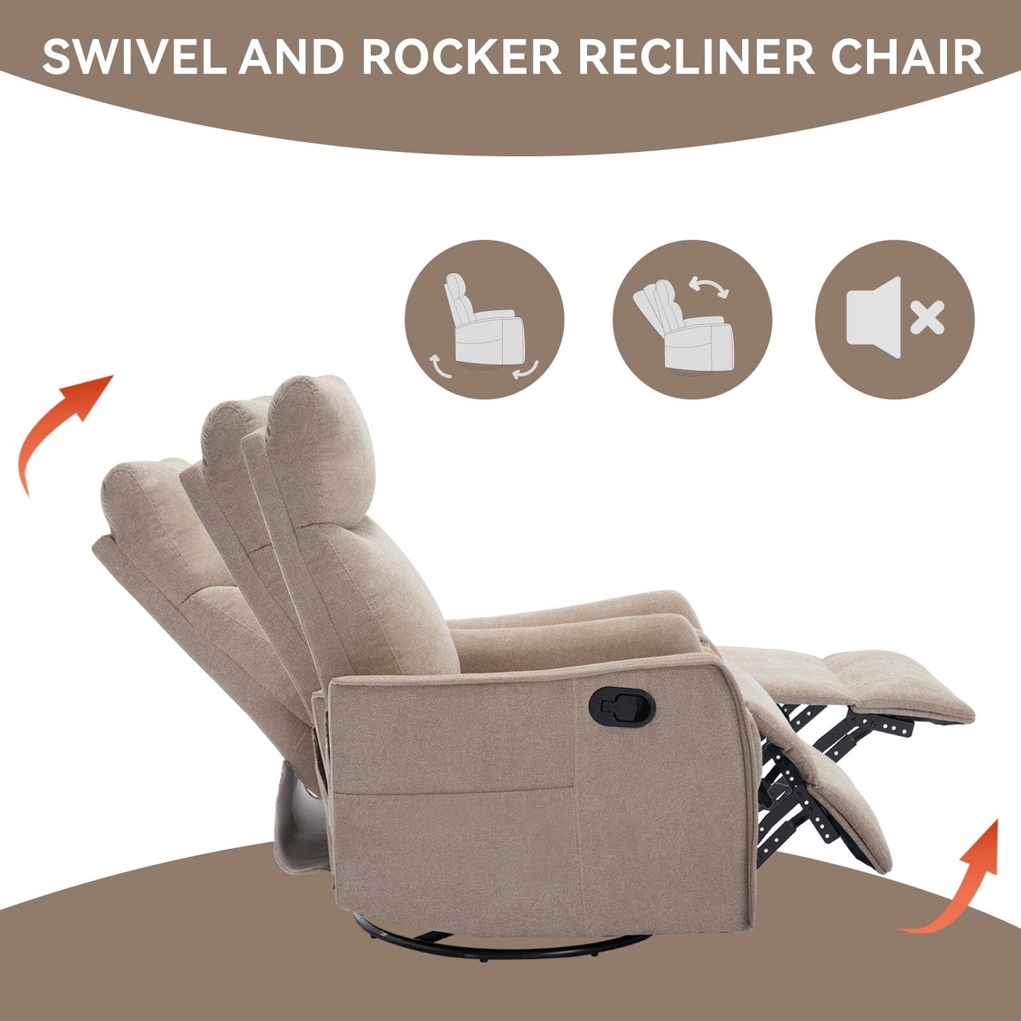 Fauteuil inclinable manuel à 8 points de massage, chaise pivotante et basculante en tissu, canapé simple, fauteuil avec fonction de basculement et chauffage lombaire.
