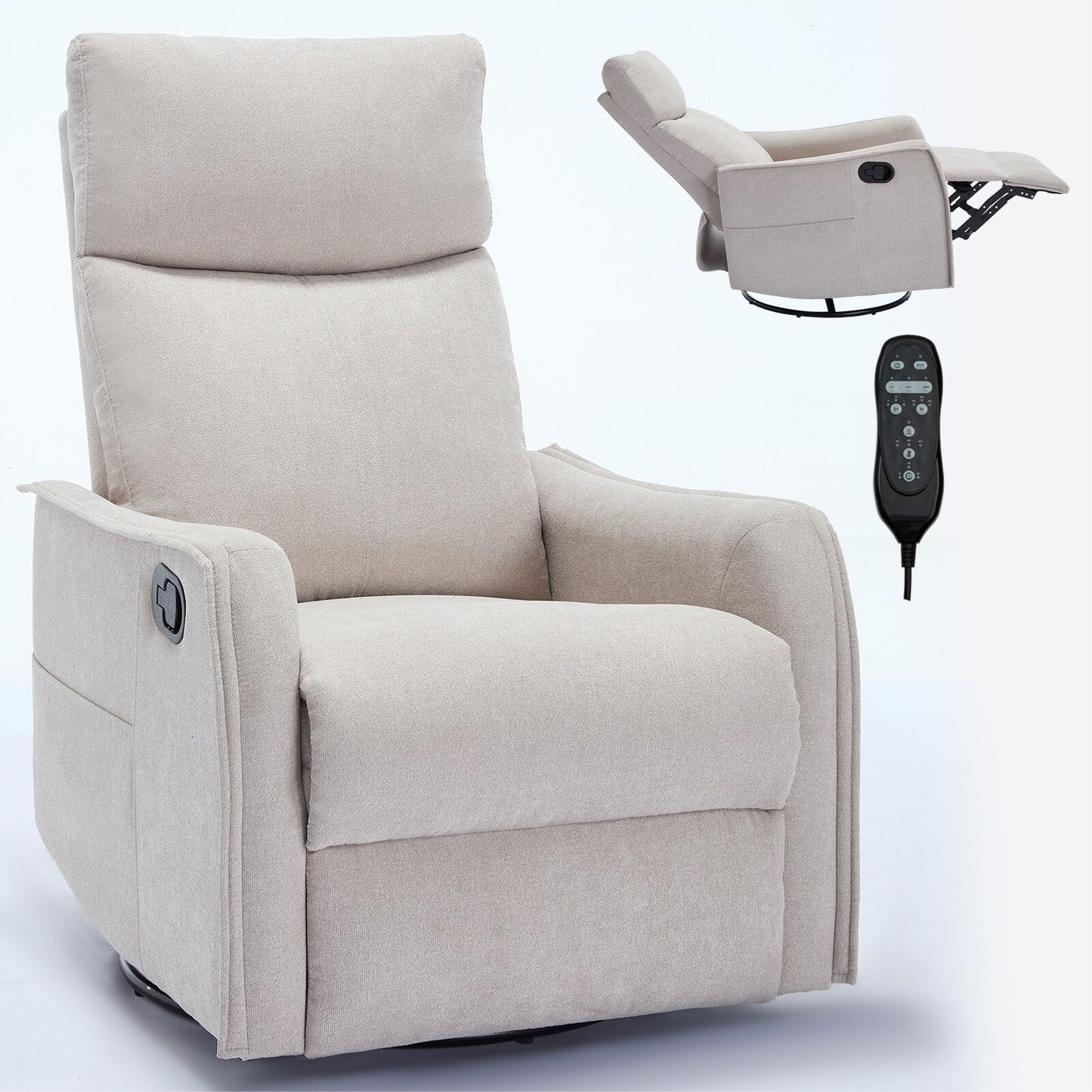 Fauteuil inclinable manuel à 8 points de massage, chaise pivotante et basculante en tissu, canapé simple, fauteuil avec fonction de basculement et chauffage lombaire.