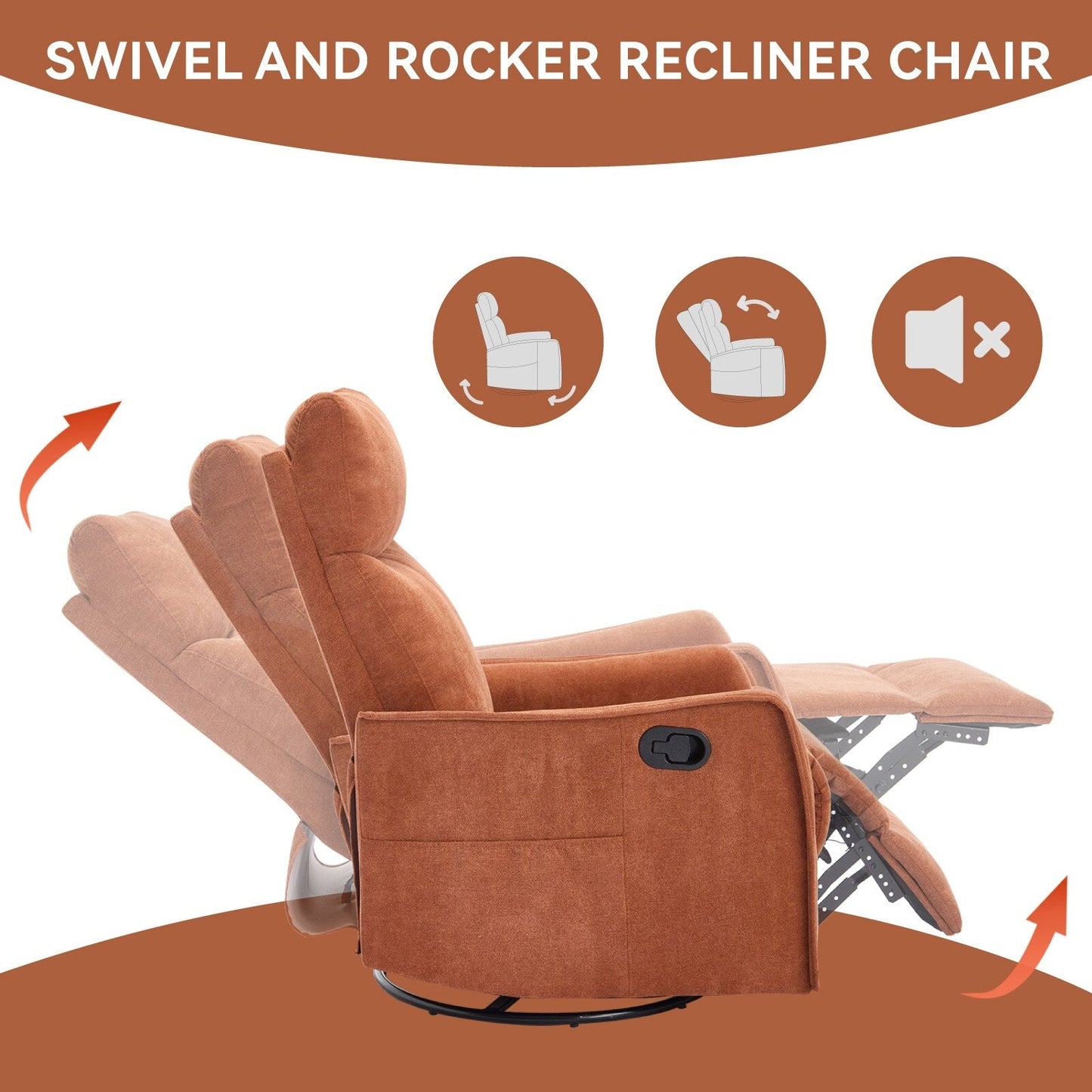 Fauteuil inclinable manuel à 8 points de massage, chaise pivotante et basculante en tissu, canapé simple, fauteuil avec fonction de basculement et chauffage lombaire.