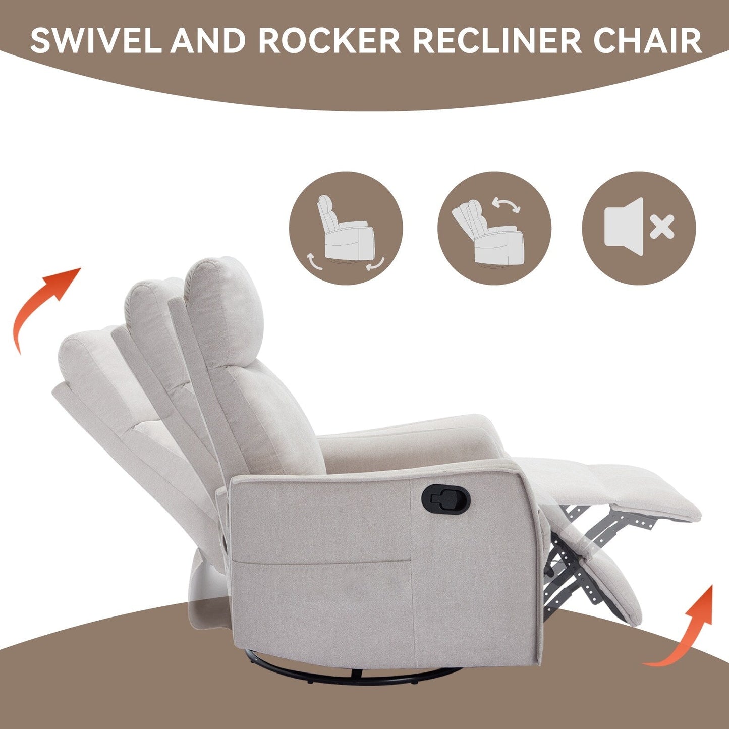 Fauteuil inclinable manuel à 8 points de massage, chaise pivotante et basculante en tissu, canapé simple, fauteuil avec fonction de basculement et chauffage lombaire.
