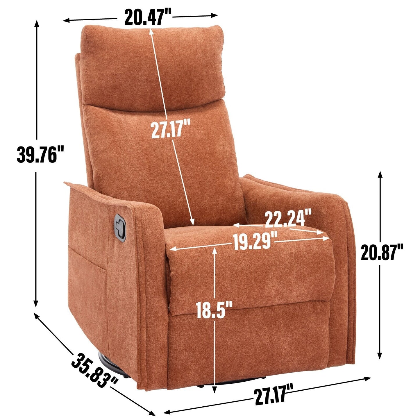 Fauteuil inclinable manuel à 8 points de massage, chaise pivotante et basculante en tissu, canapé simple, fauteuil avec fonction de basculement et chauffage lombaire.