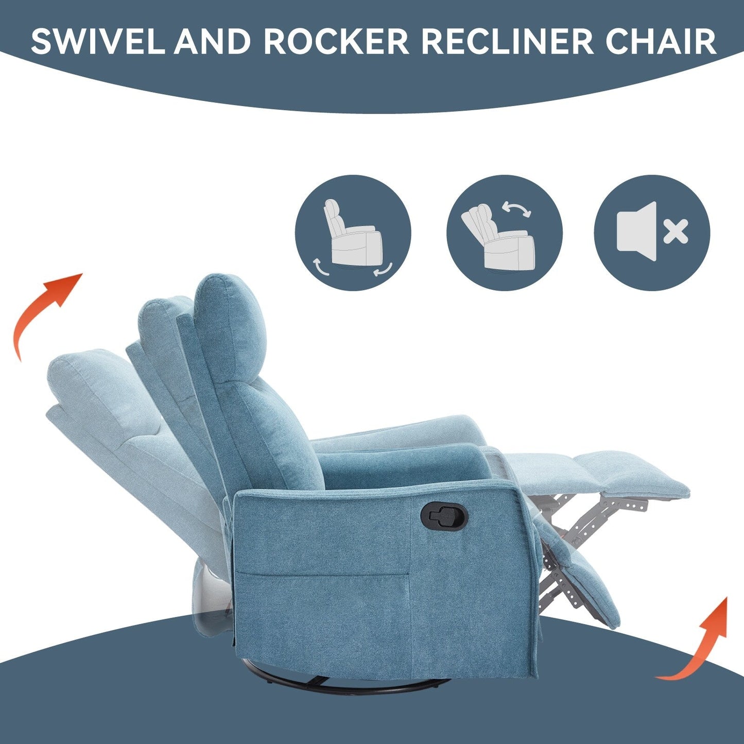 Fauteuil inclinable manuel à 8 points de massage, chaise pivotante et basculante en tissu, canapé simple, fauteuil avec fonction de basculement et chauffage lombaire.