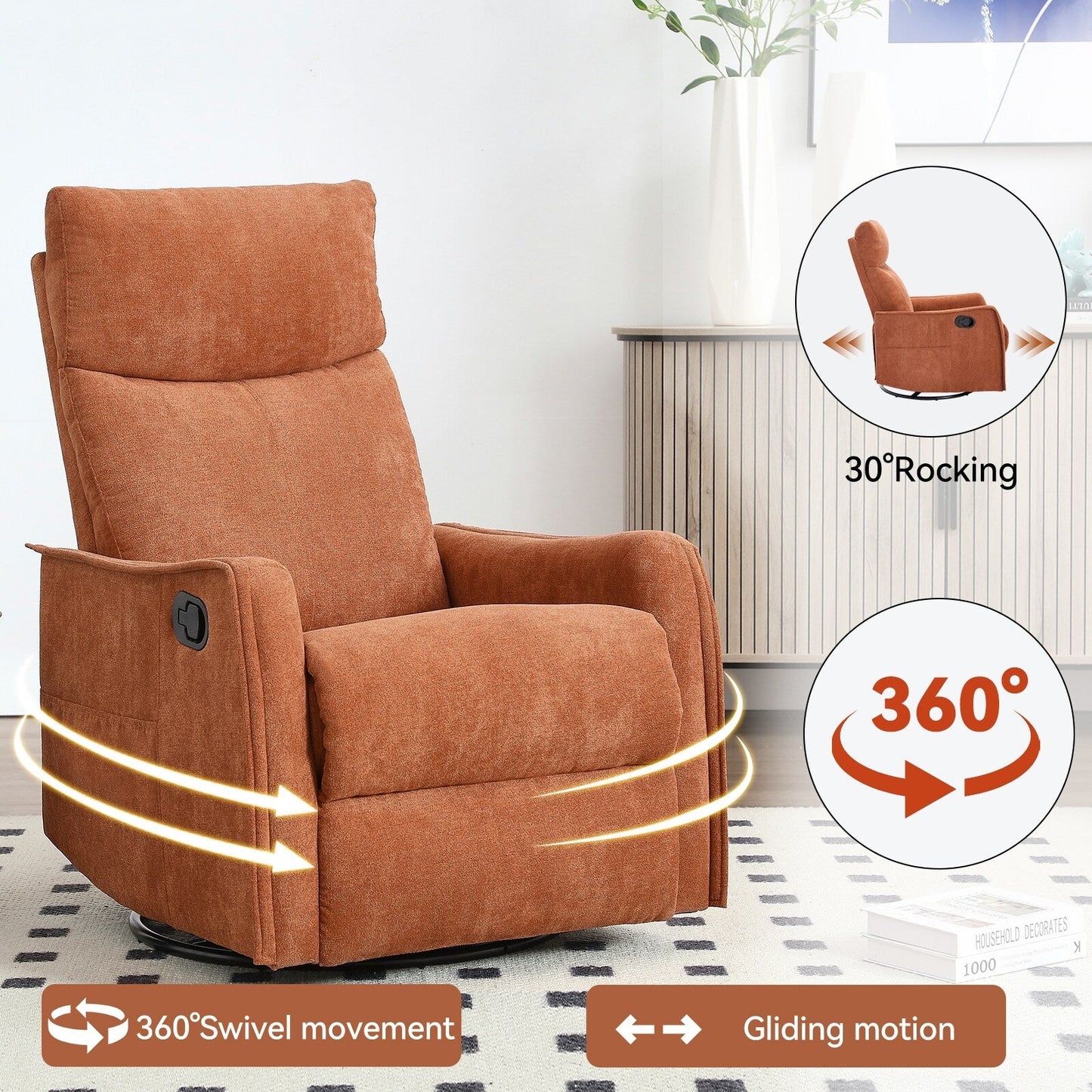 Fauteuil inclinable manuel à 8 points de massage, chaise pivotante et basculante en tissu, canapé simple, fauteuil avec fonction de basculement et chauffage lombaire.