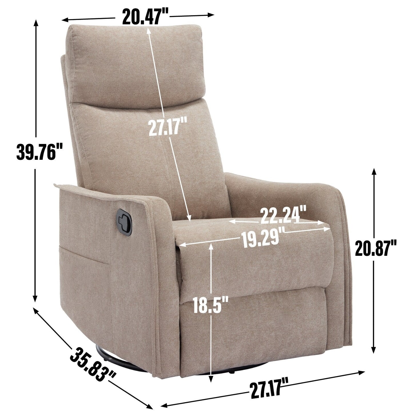 Fauteuil inclinable manuel à 8 points de massage, chaise pivotante et basculante en tissu, canapé simple, fauteuil avec fonction de basculement et chauffage lombaire.
