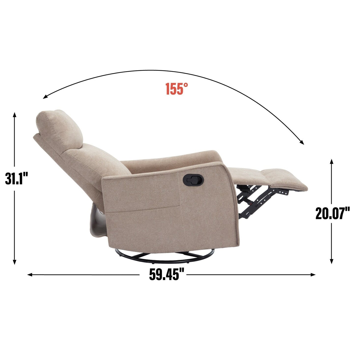 Fauteuil inclinable manuel à 8 points de massage, chaise pivotante et basculante en tissu, canapé simple, fauteuil avec fonction de basculement et chauffage lombaire.